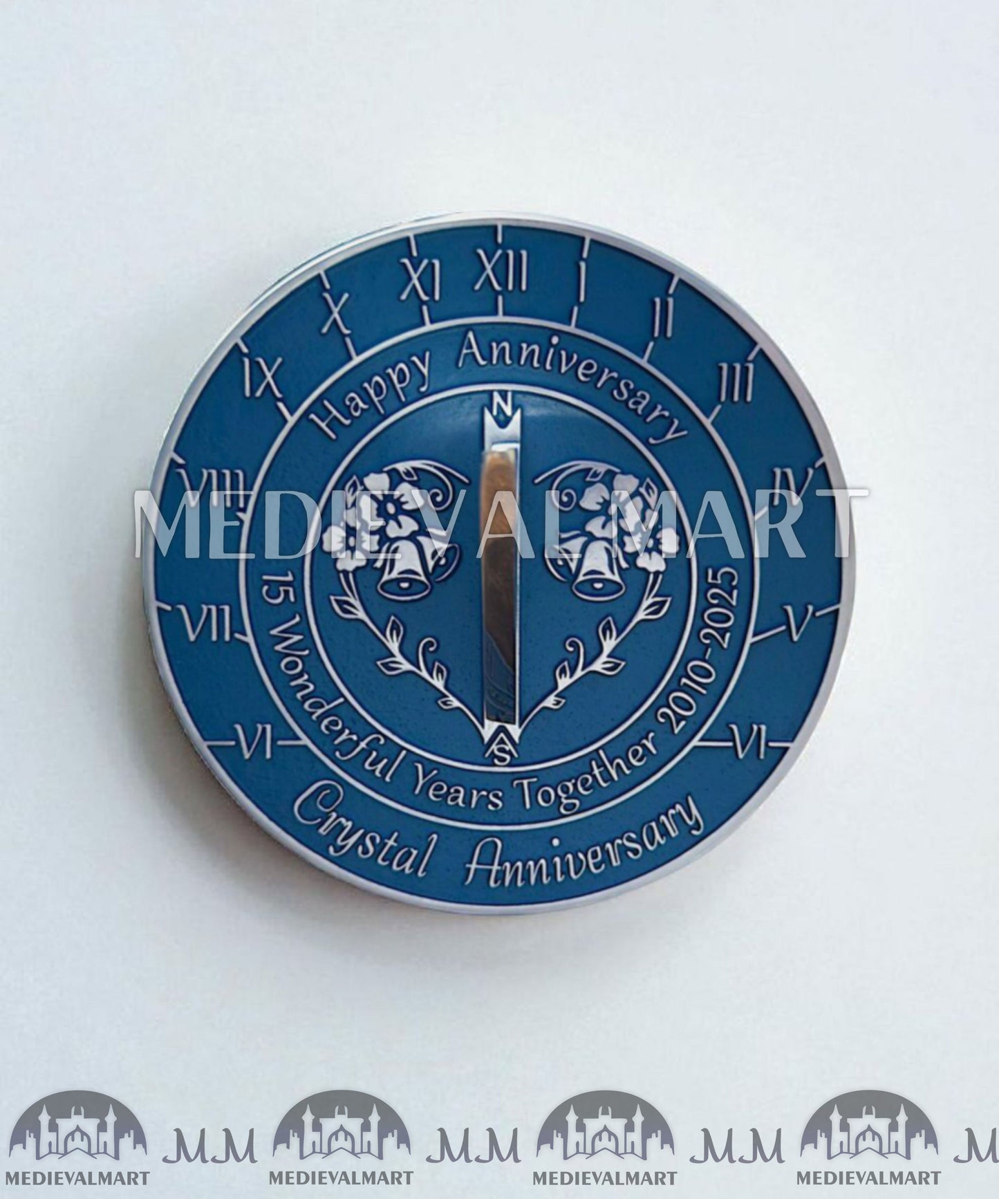 MEDIEVALMART 15th "Wonderful Years" Crystal Anniversary Sundial Clock Best Gift For Anniversary Day