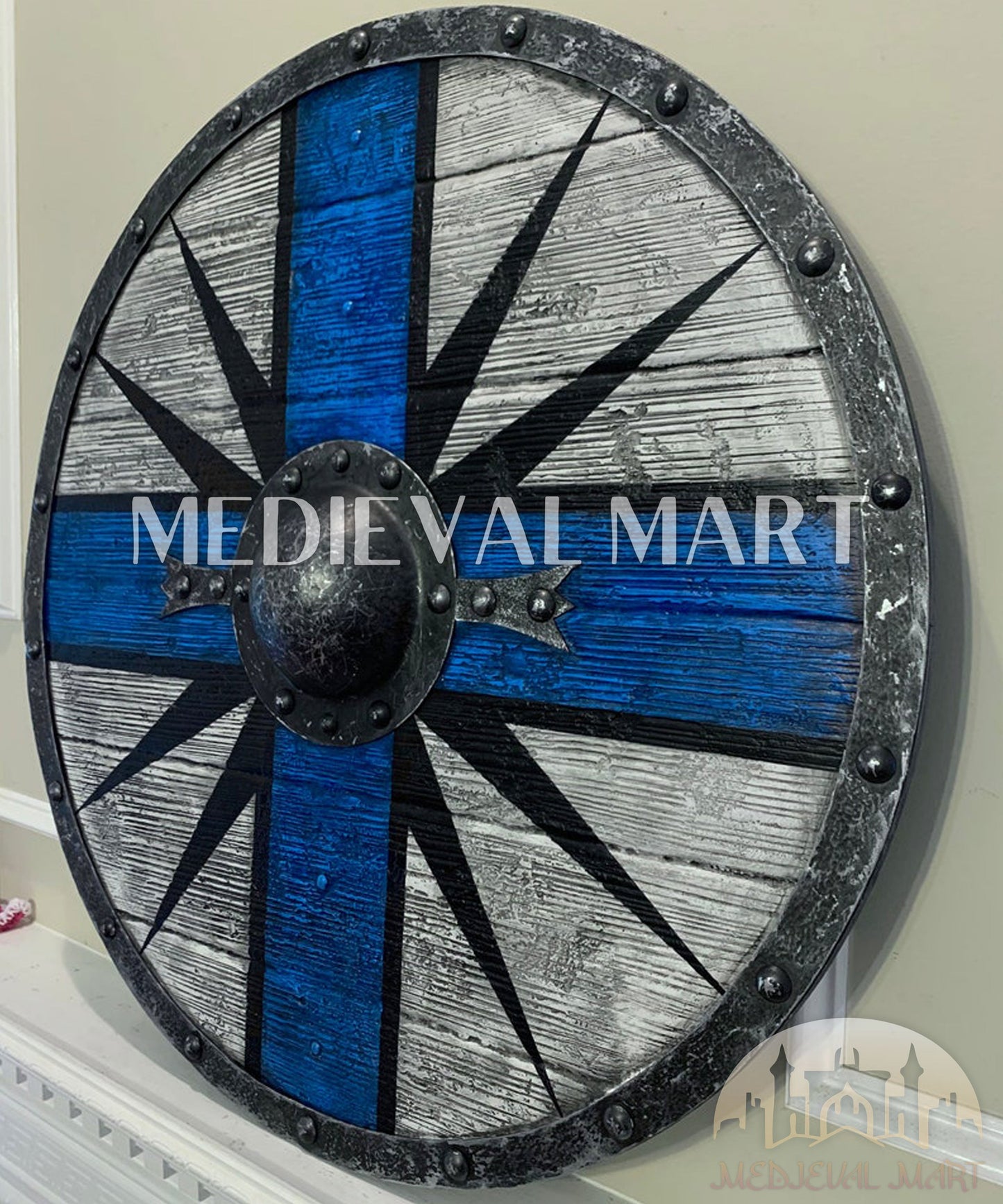 MEDIEVALMART Viking's Valhalla King Canute of Denmark Authentic Battleworn Viking Wooden Shield | Gifts For Dad