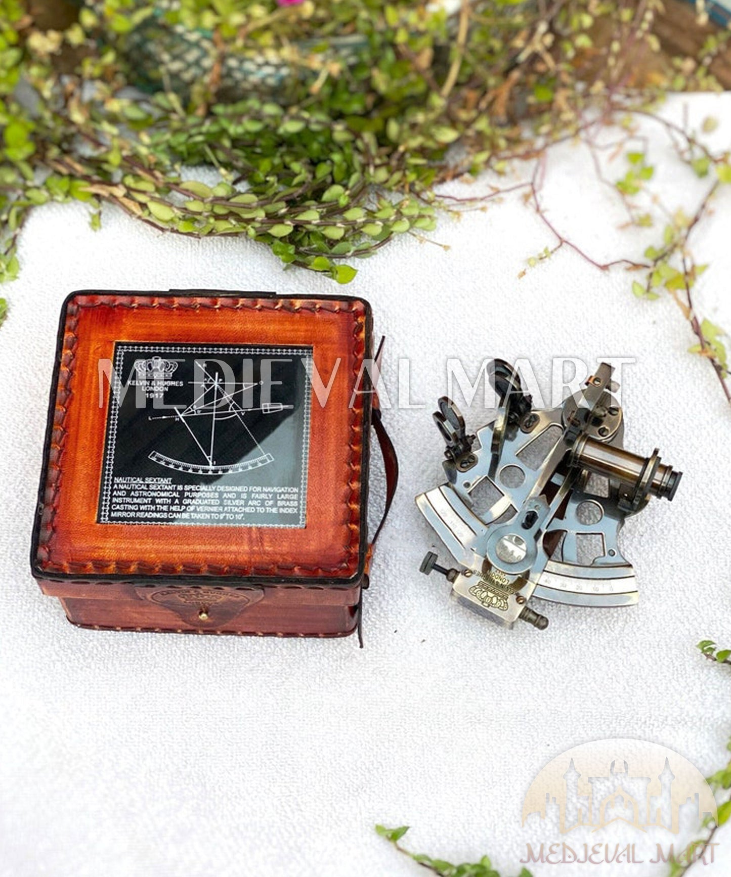 MEDIEVALMART Nautical Fully Functional Us Navy Sextant W/H Transparent Leather Case | Astrolabe Ships Instrument, Christmas Gifts