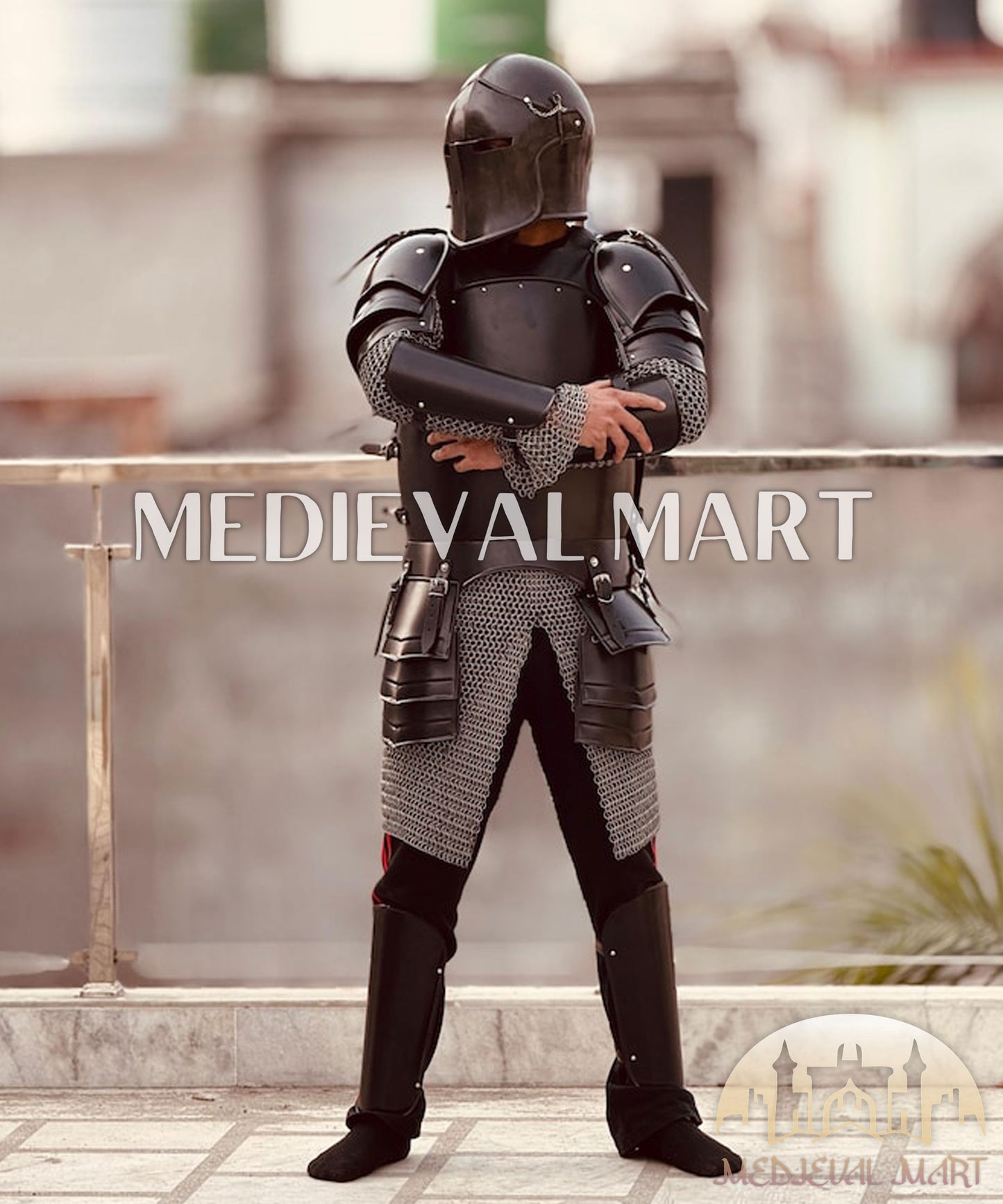 MEDIEVALMART Medieval Dark Drake Black Templar Barbute Knight Armor Suit