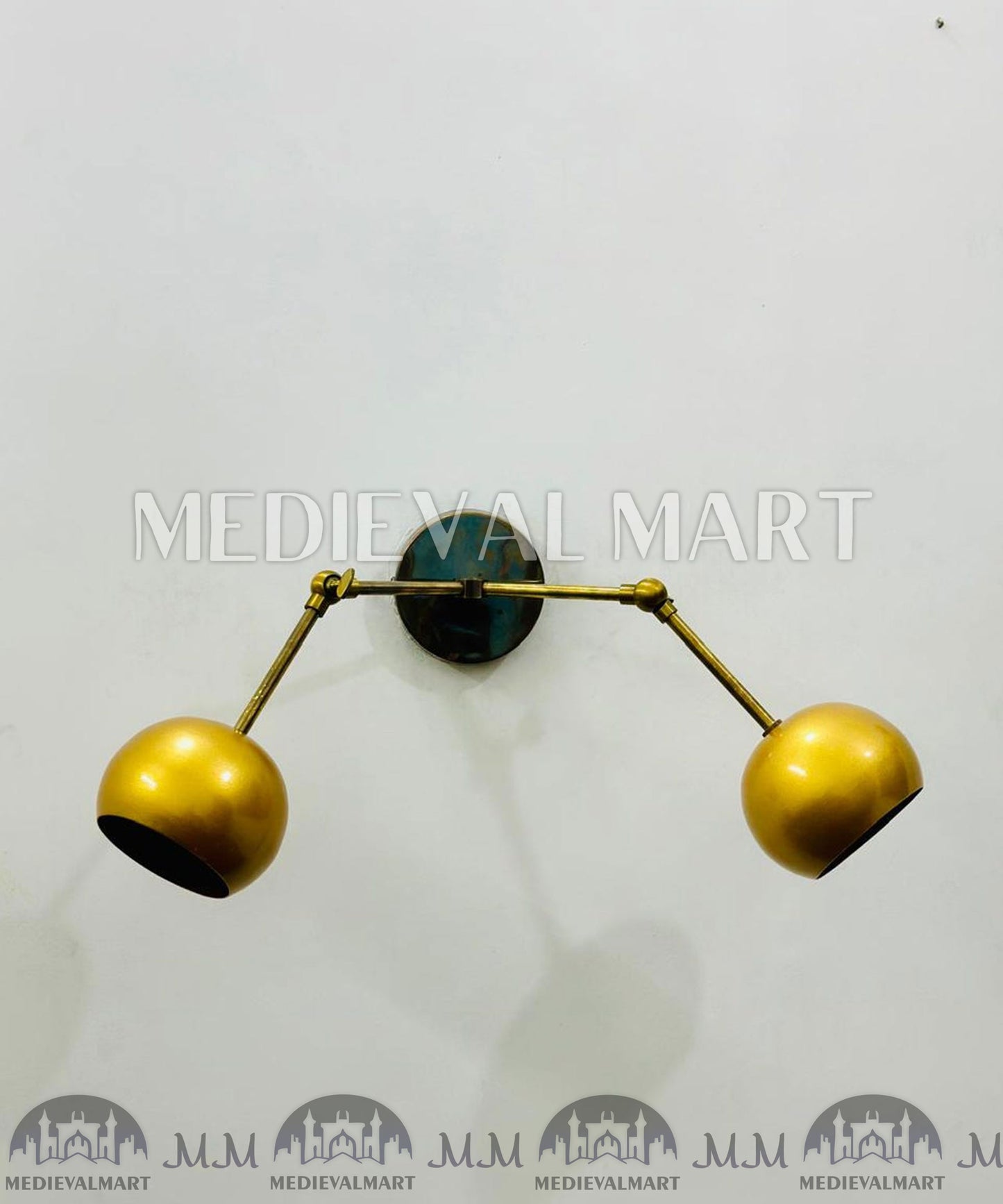 MEDIEVALMART Custom Brass 2-Light Vanity Sconce - Mid-Century Bathroom Lighting