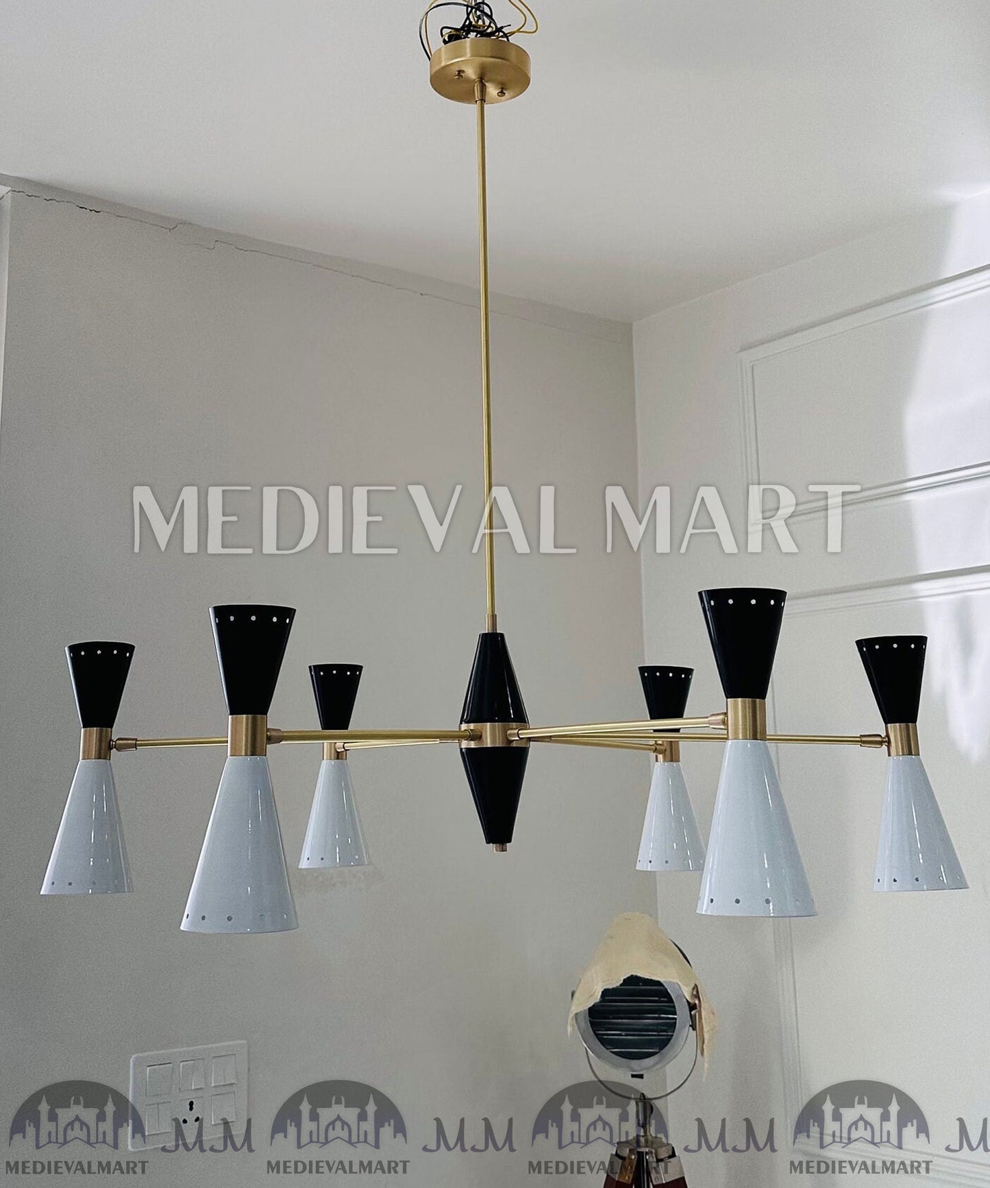 MEDIEVALMART Italian Handcrafted Brass Sputnik Chandelier Modern Stilnovo Light Fixture
