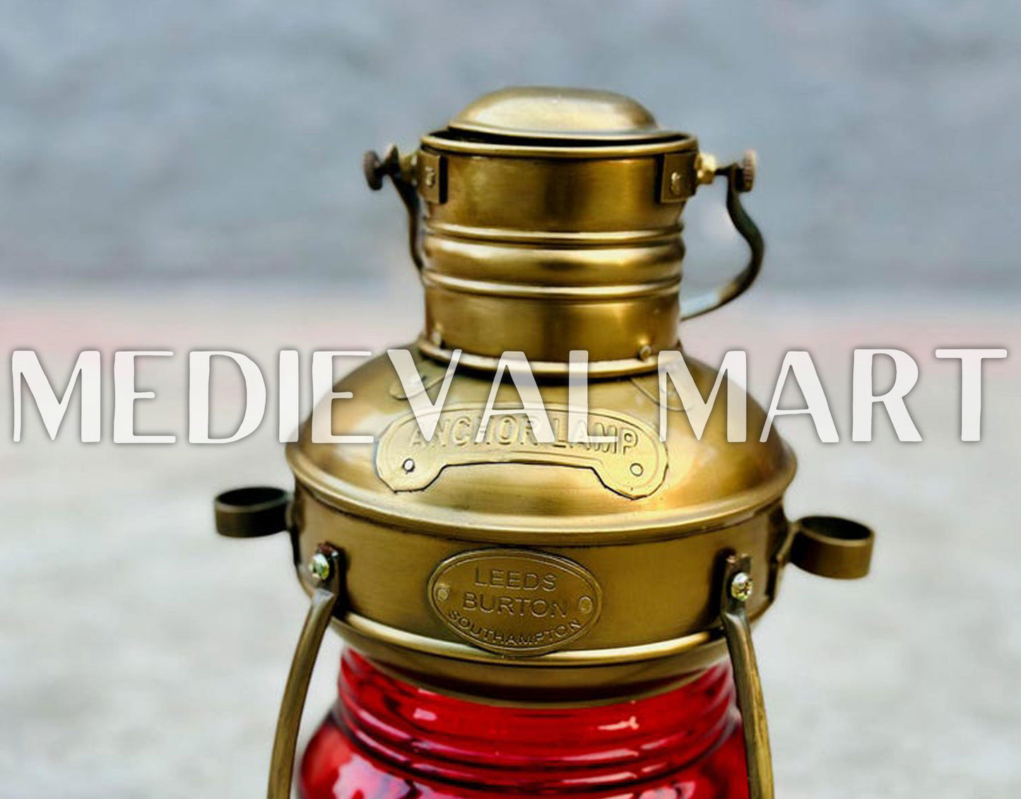 MEDIEVALMART Nautical Vintage Brass Green Glass Ship Oil Lamp - Personal Engraving Marine Lantern