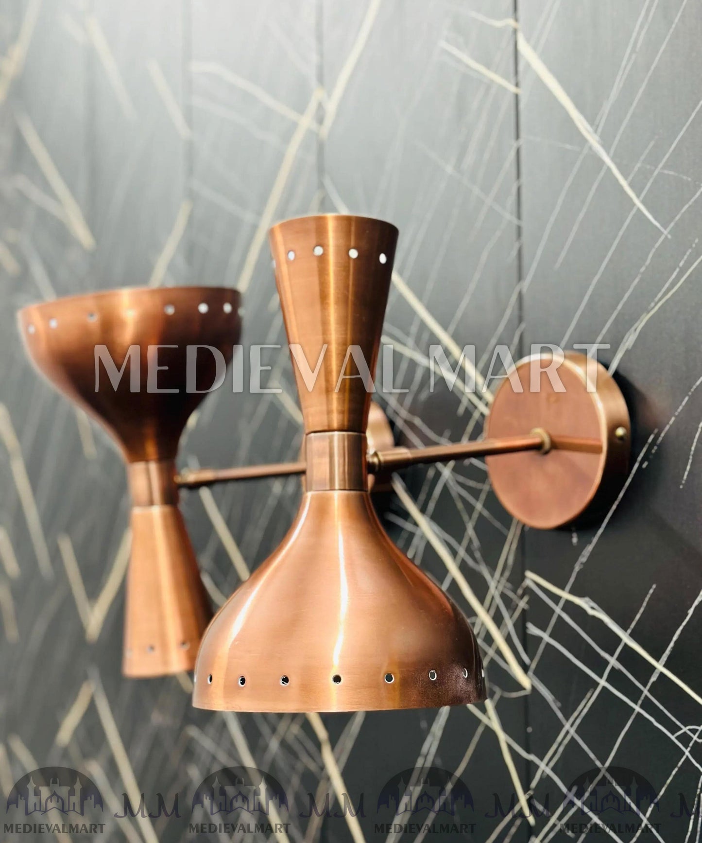 MEDIEVALMART Handcrafted Brass Copper Wall Sconce: Mid-Century Modern Lighting