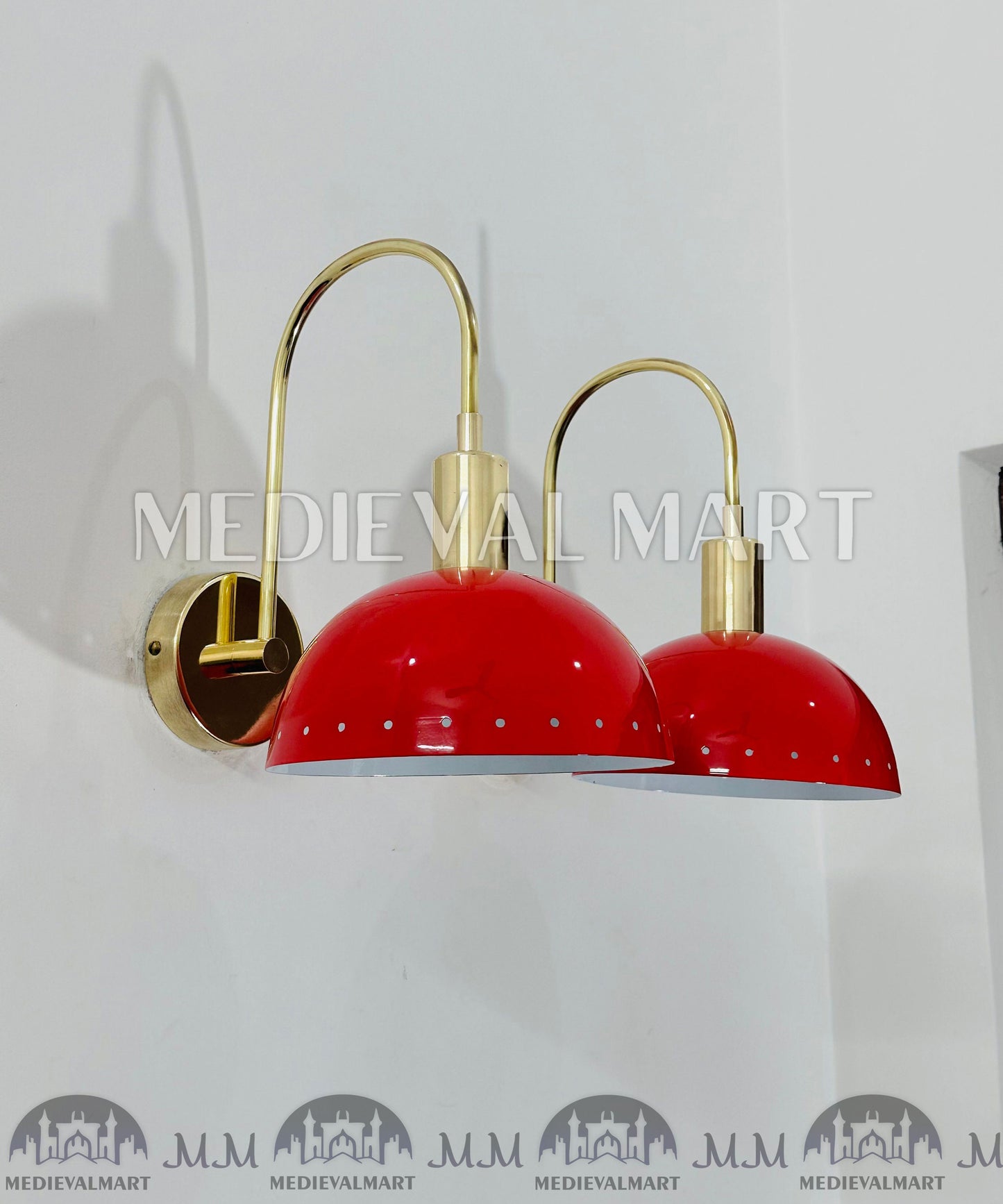 MEDIEVALMART Handmade Mid Century Modern Red Sconce Pair: Italian Diabolo Wall Lights