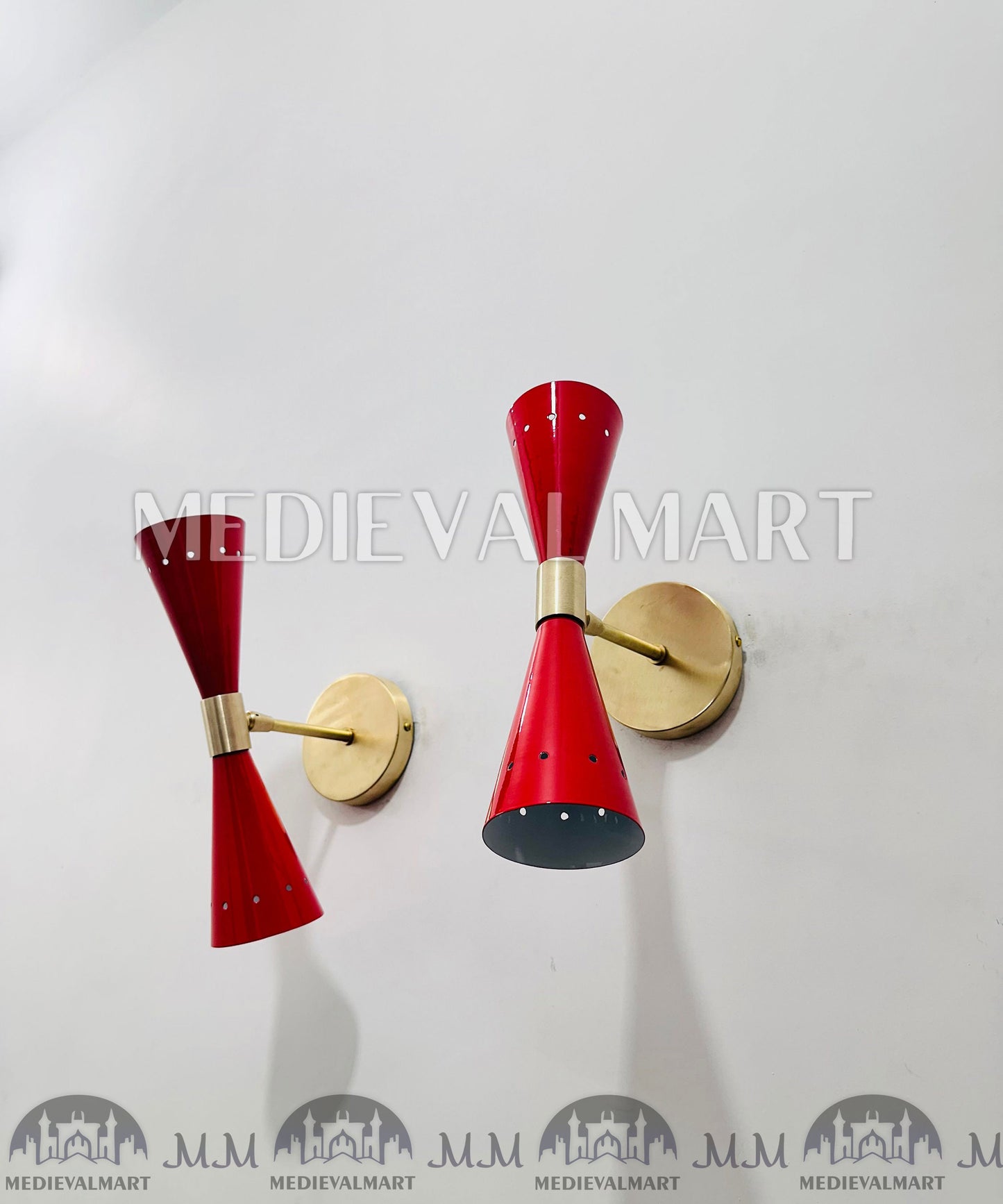 MEDIEVALMART Mid Century Modern Brass Wall Sconce Diabolo Italian Design Vanity Lighting