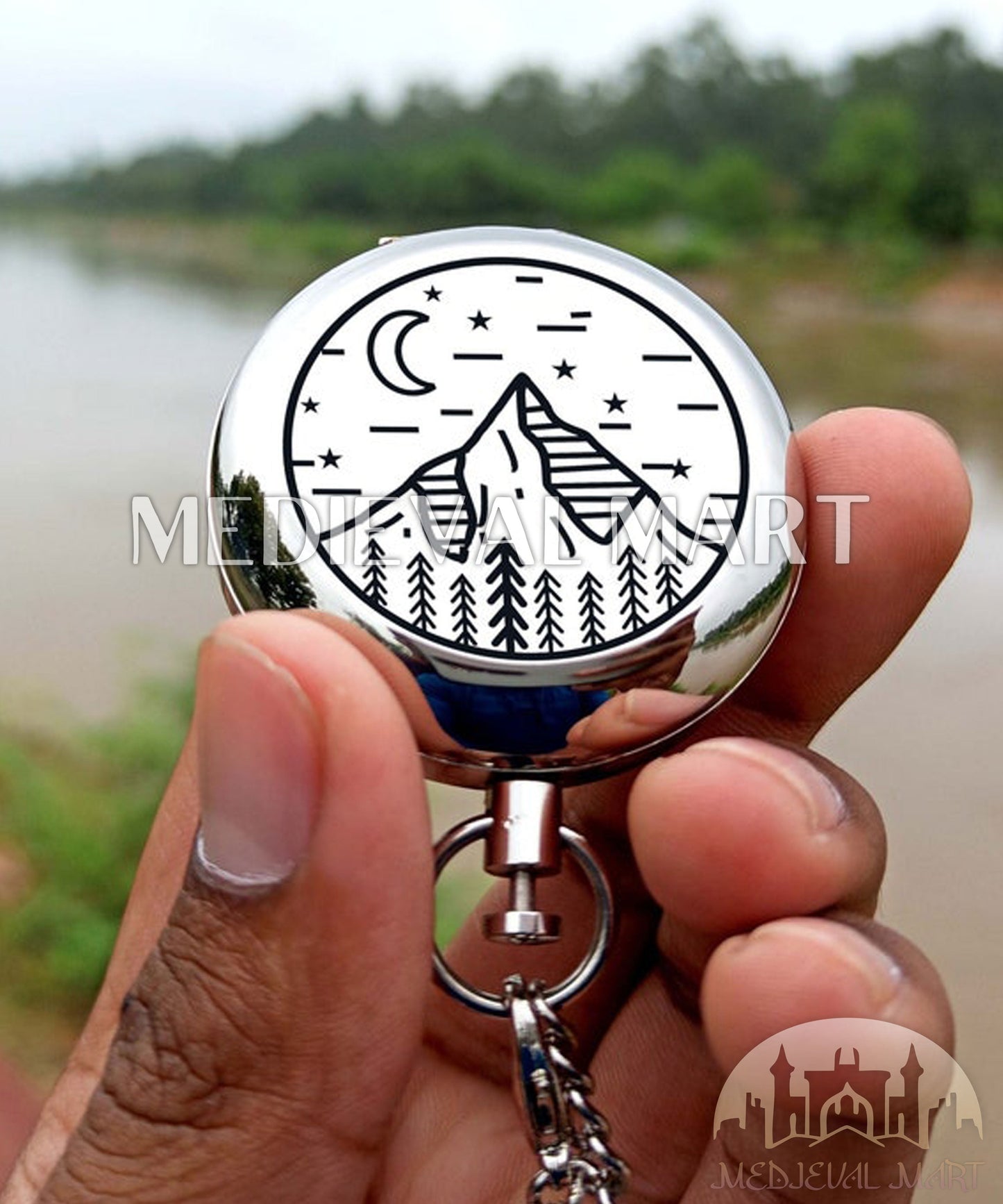 MEDIEVALMART Personalized Cute Pocket Compass Chrome Finish W/H GEN-2 Wooden Box | Gift For Her