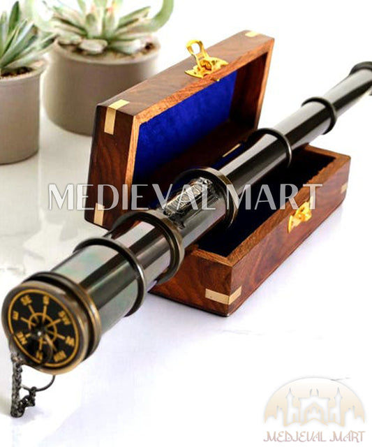 MEDIEVALMART Nautical Antique Brass Custom Telescope With Box Gift for Mom