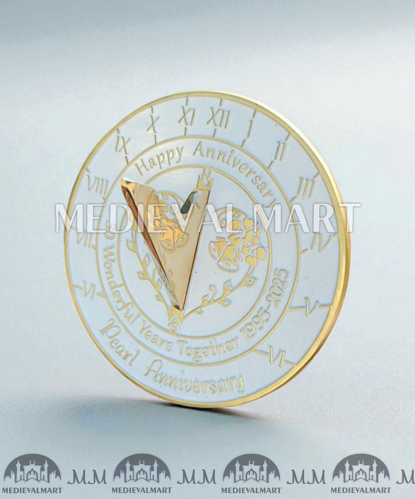 MEDIEVALMART 30th "Wonderful Years" Pearl Anniversary Sundial Clock Best Gift For Anniversary Day