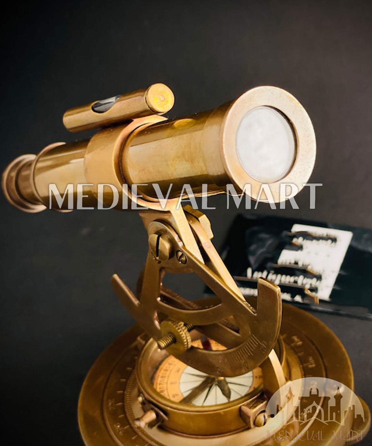 MEDIEVALMART  5" Vintage Brass Theodolite Alidade Compass - Antique Survey Transit Instrument