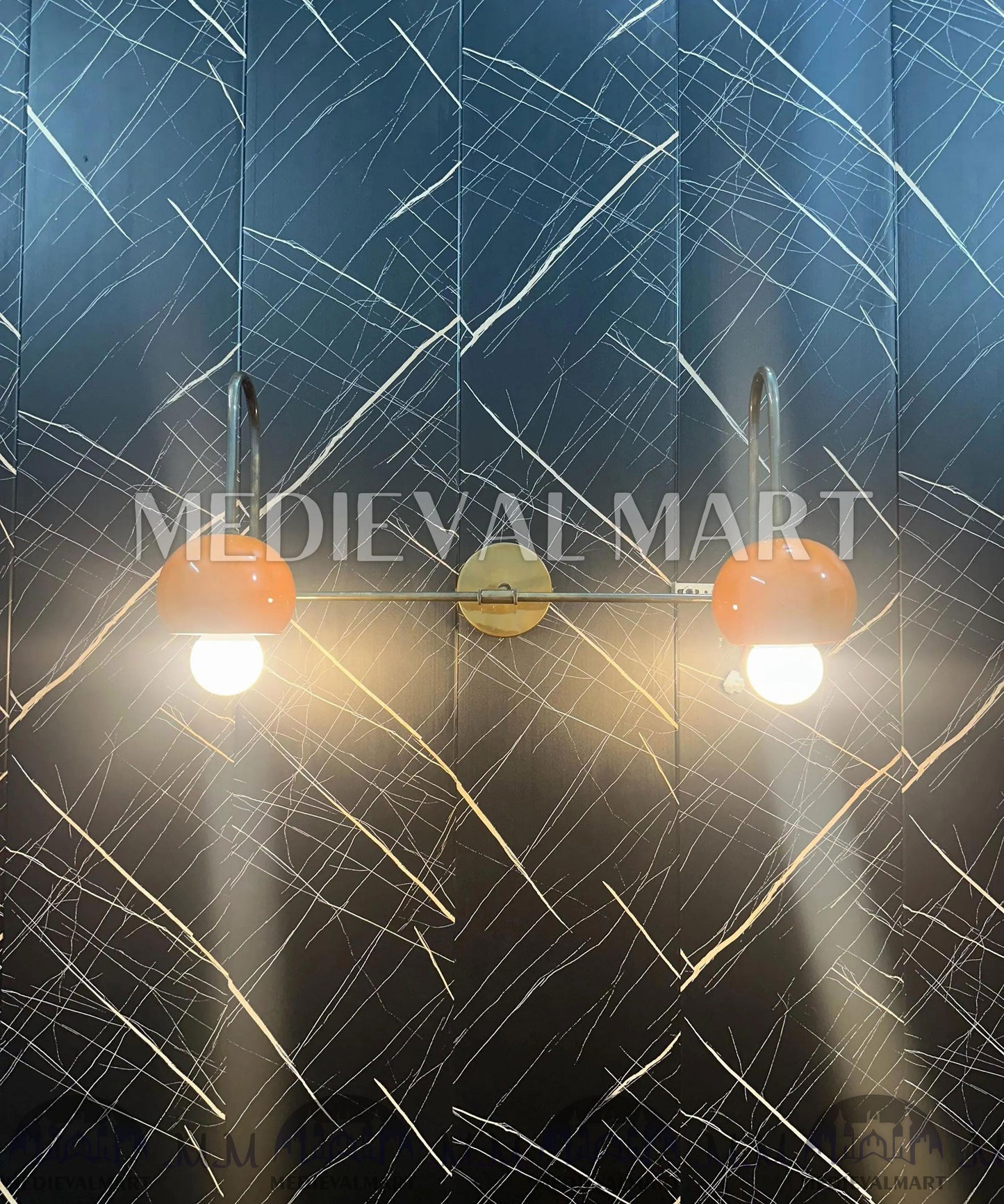 MEDIEVALMART Orange Diabolo Wall Sconce: Mid Century Modern Brass Light Fixture