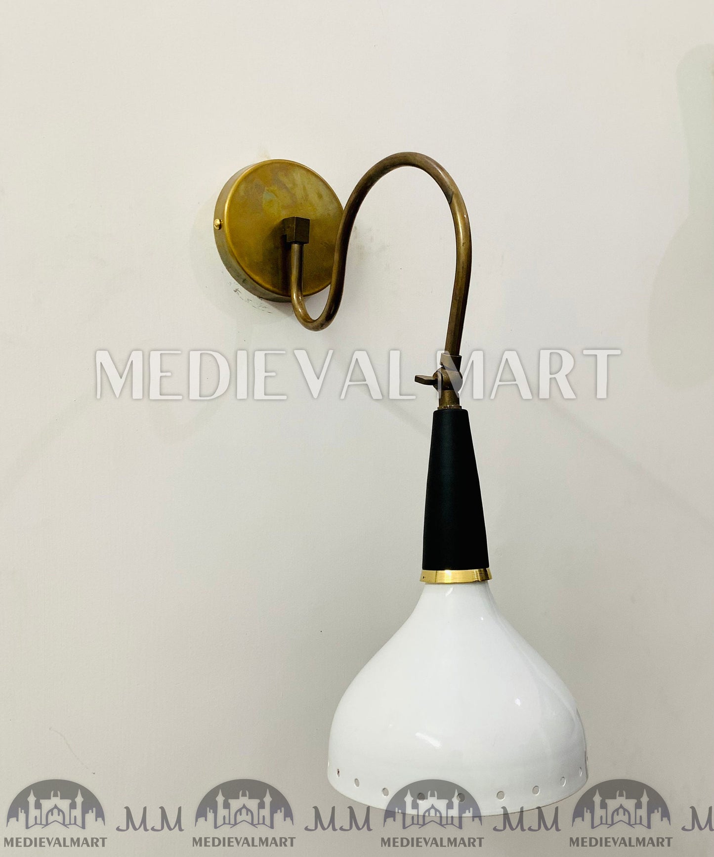 MEDIEVALMART Mid Century Brass Diabolo Wall Sconce: Italian Stilnovo Style Pair