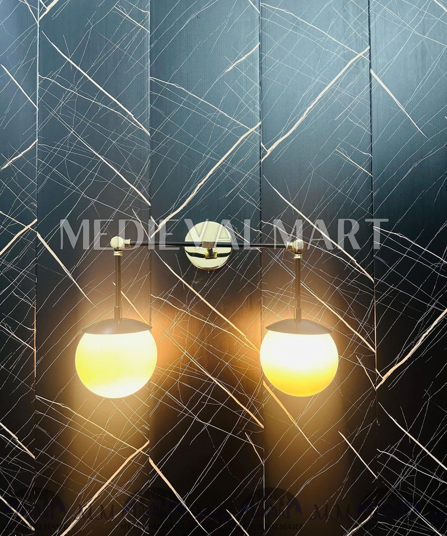 MEDIEVALMART Handcrafted Brass Two-Globe Vanity Light: Modern Bathroom Lighting