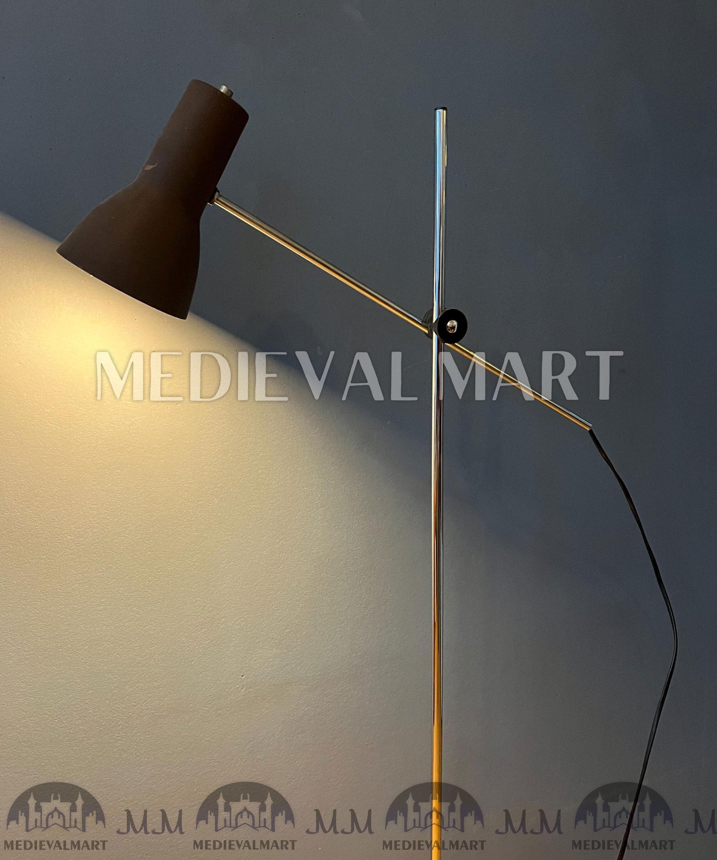 MEDIEVALMART Vintage Italian Mid Century Adjustable Brown Floor Lamp