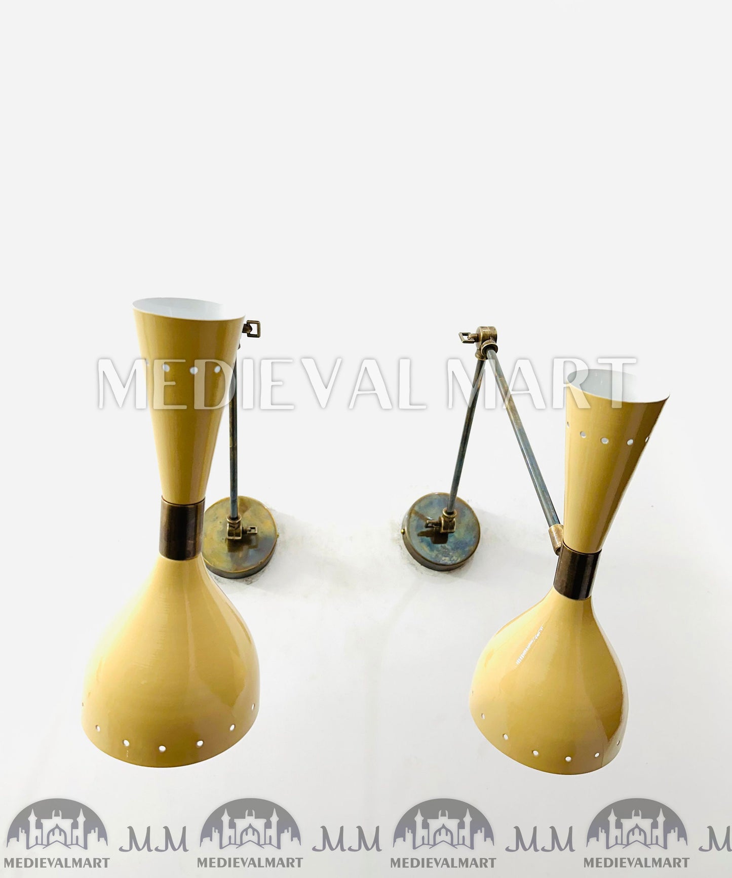 MEDIEVALMART Mid Century Brass Wall Sconce Lamp Italian Stilnovo Lighting Pair Fixtures