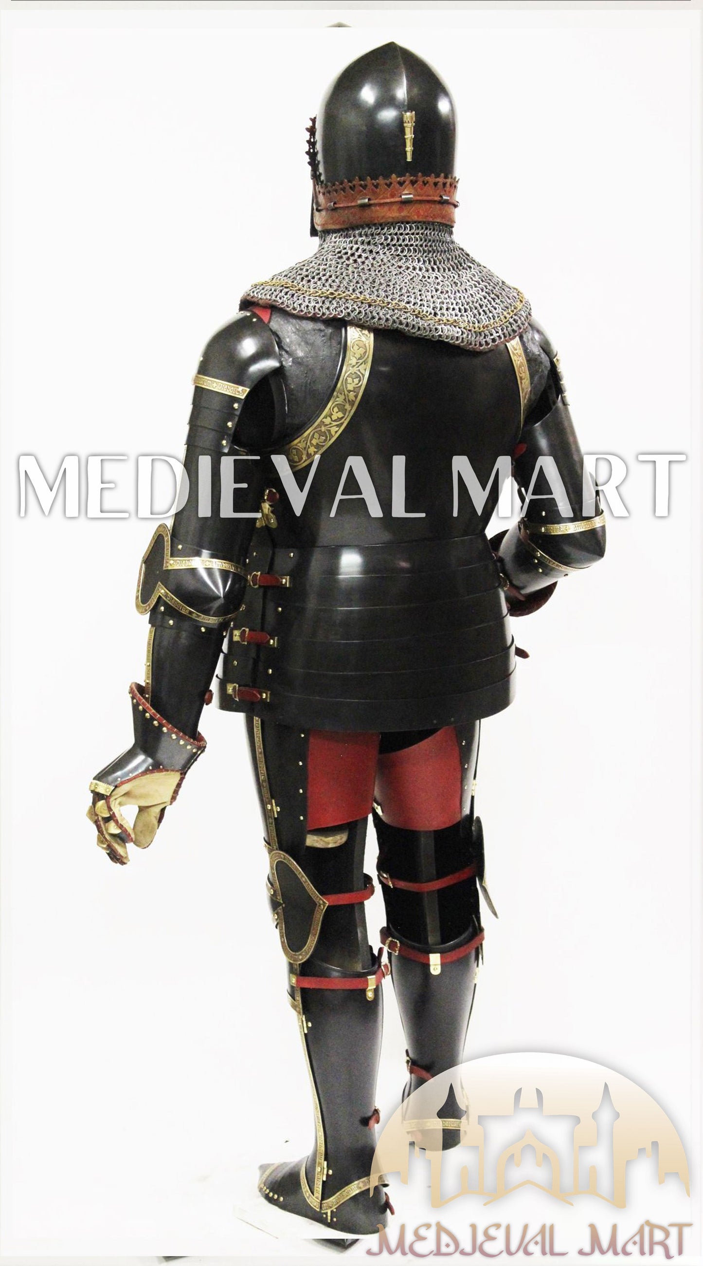 MEDIEVALMART Dark Paladin Imperial Guard Knight  Black & Brass Deco Full Body Metal Armor Costume W/H Houndskull