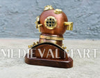MEDIEVALMART 6"INCH Brown Diving Helmet With Wooden Base