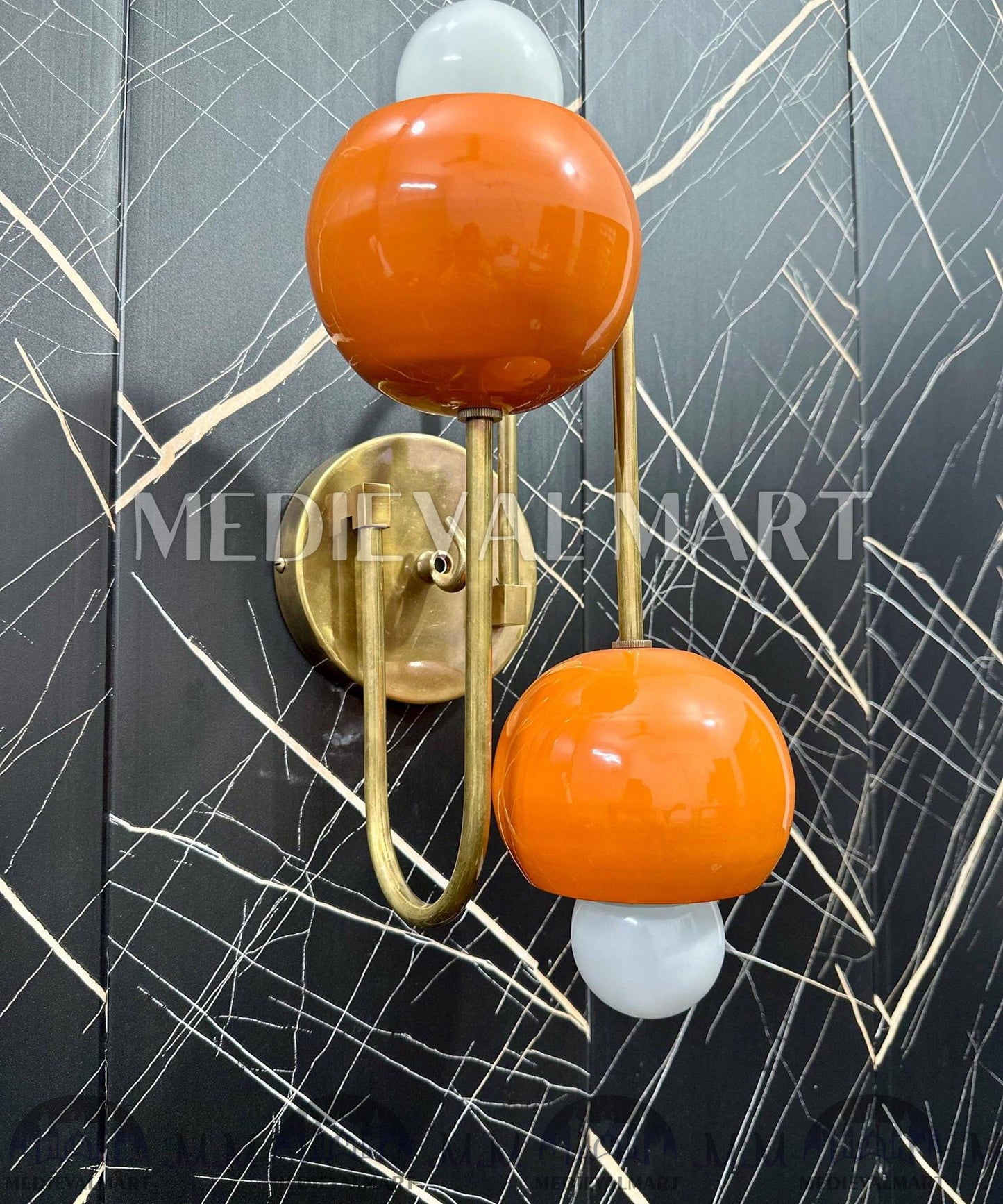 MEDIEVALMART Handmade Brass Wall Lamp: Modern Industrial 2-Ball Sconce