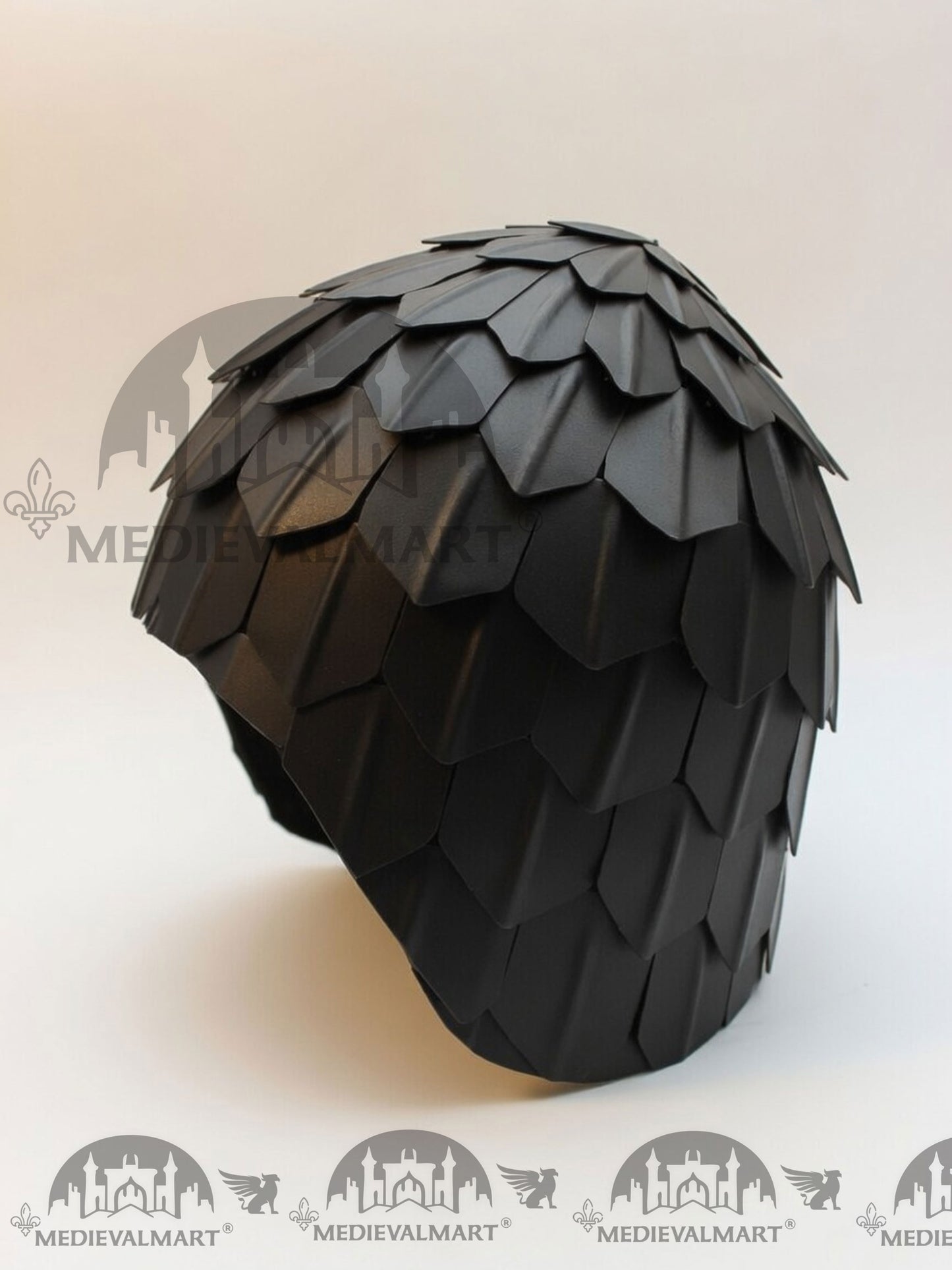 MEDIEVALMART Medieval Historical Scaled Skull Cap Helmet W/H Antique Black Polished & Carbon Steel