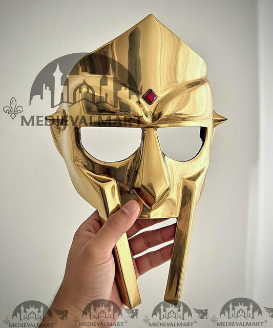 MEDIEVALMART PREMIUM MF DOOM Mask Mad Villain Gold Finish Steel Face Armor