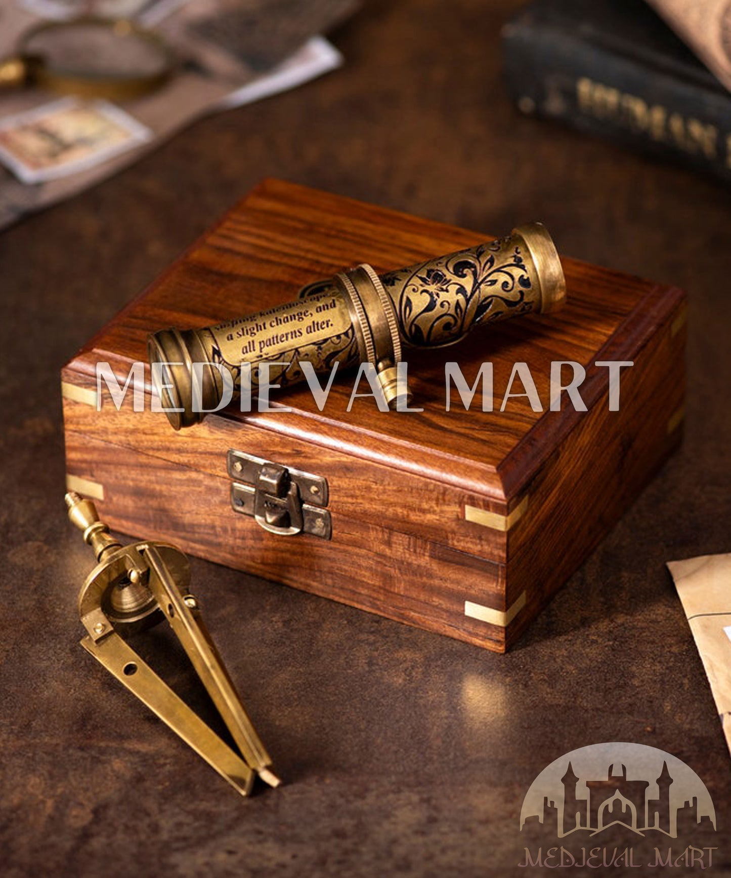 MEDIEVALMART Handmade Brass Kaleidoscope with Stand: Vintage Educational Toy