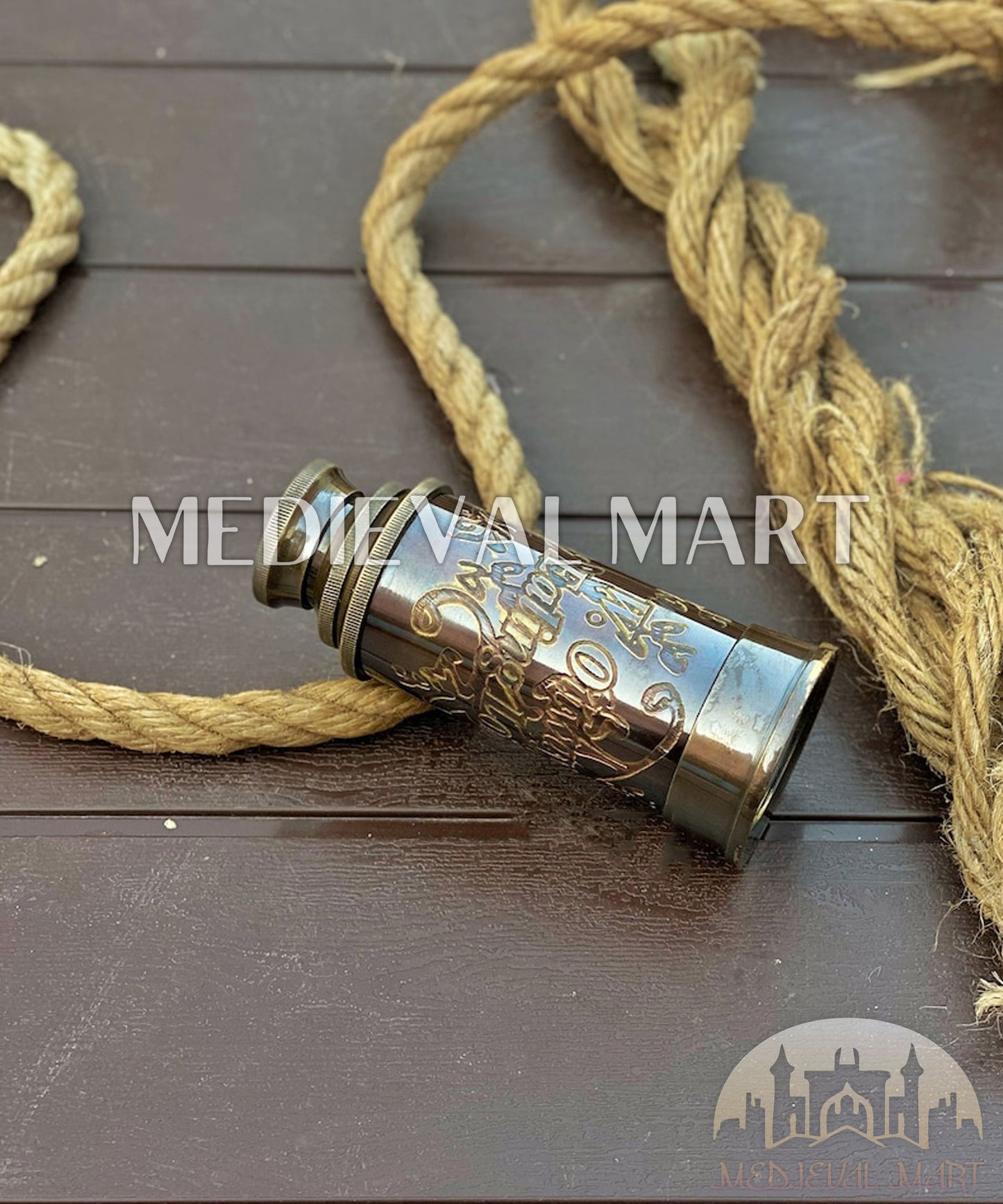 MEDIEVALMART Pirates Engraved Pocket 7 Inches Antique Brass Telescope | Christmas Gifts, Gift for Dad, Gift for Mom