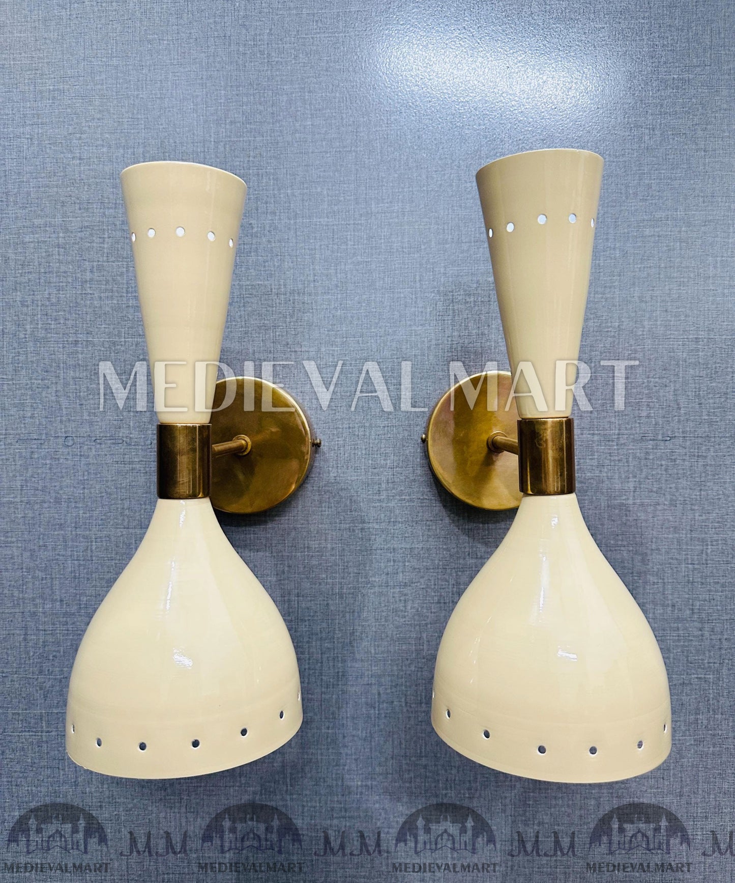 MEDIEVALMART Raw Brass Diablo Wall Sconce - Mid-Century Modern Bedside Lamp (Set of Two)