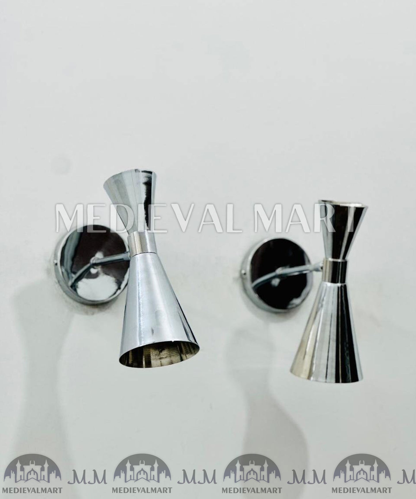 MEDIEVALMART Italian Diabolo Wall Sconces: Chrome Brass Wall Lights (Pair)