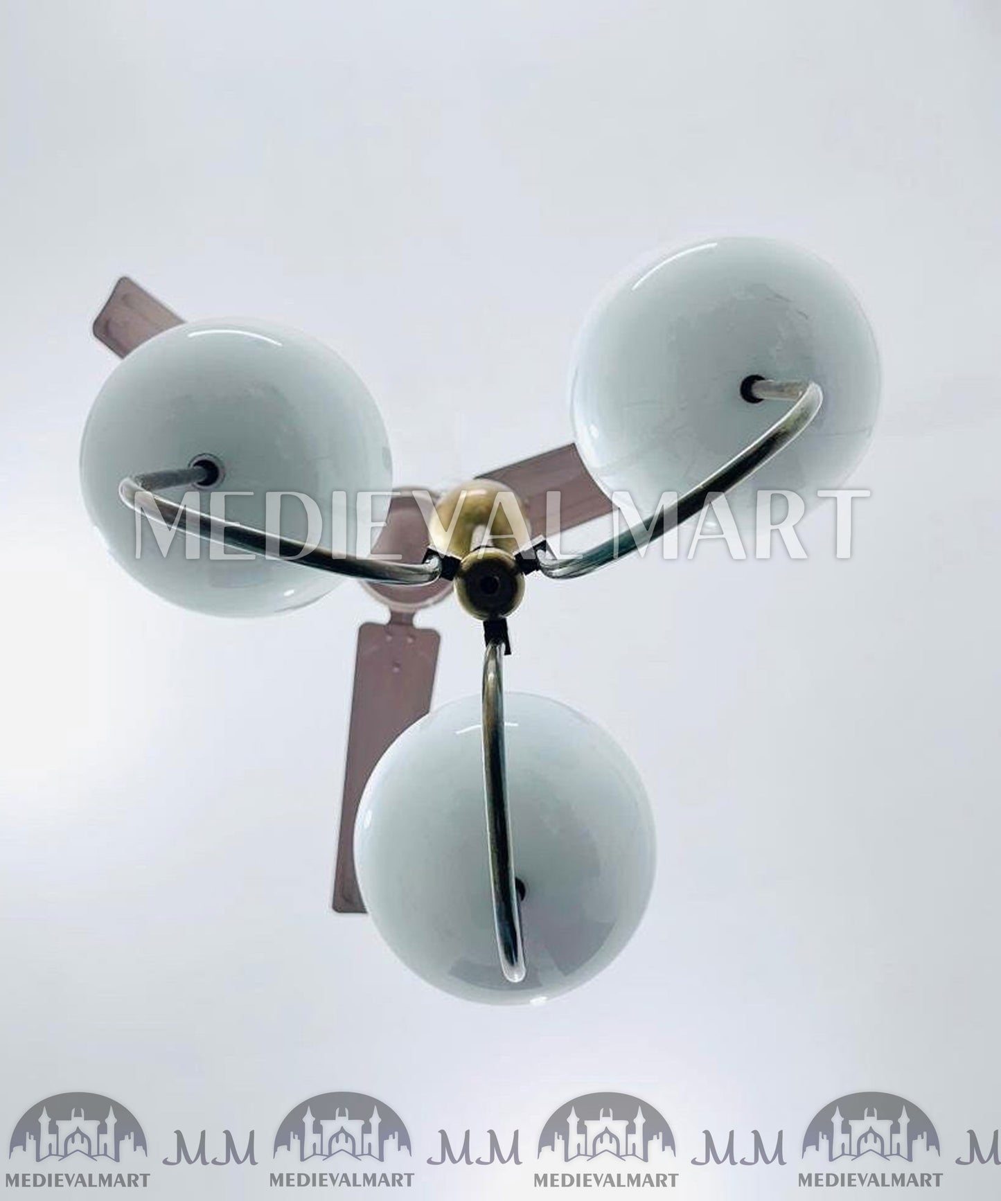 MEDIEVALMART Mid Century Modern Brass White Chandelier: 3-Light Dome Pendant