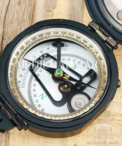MEDIEVALMART Nautical Brass Brunton Working Compass Black Finish W/H Leather Case | Gift For Him