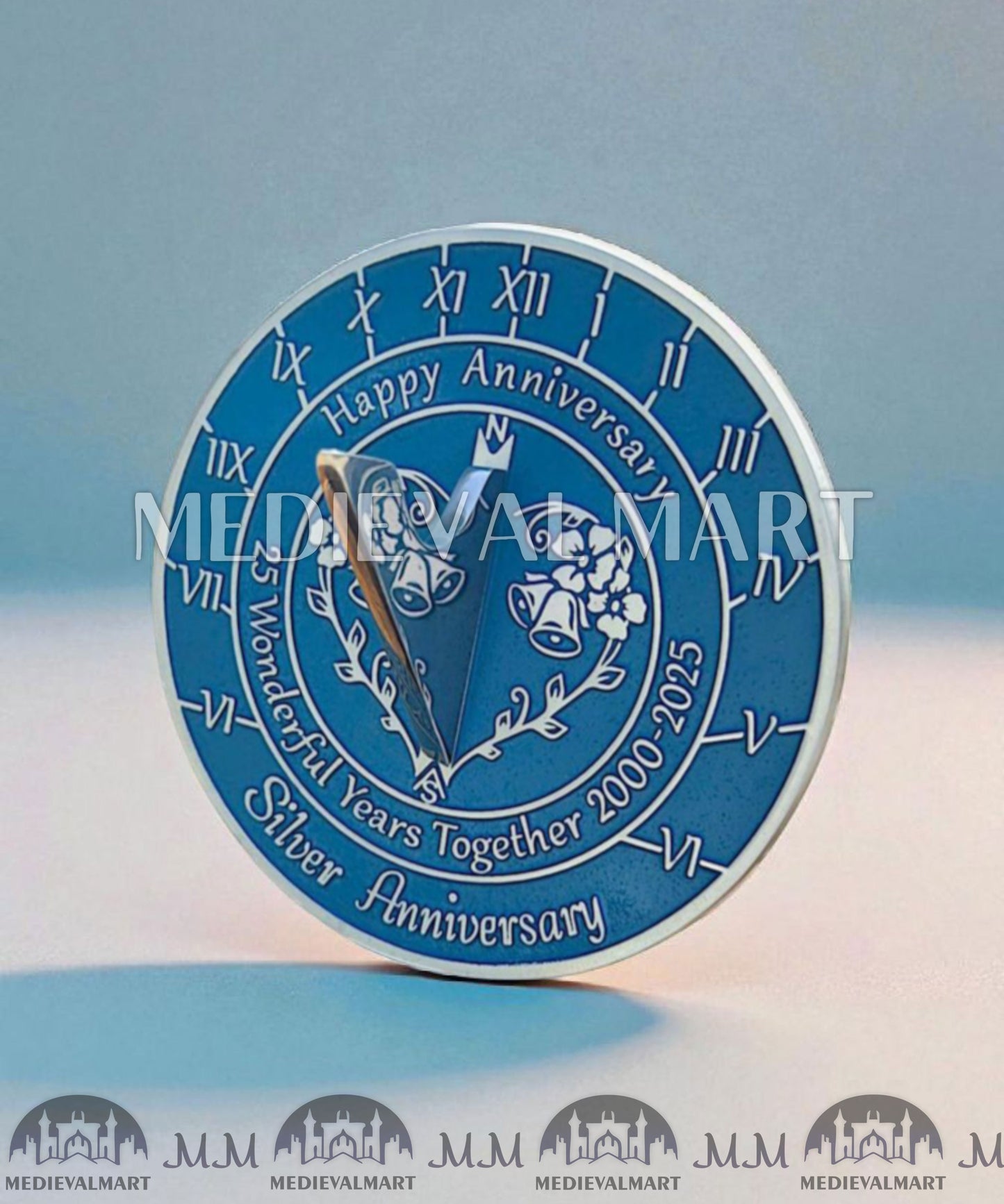 MEDIEVALMART 25th "Wonderful Years" Silver Anniversary Sundial Clock Best Gift For Anniversary Day