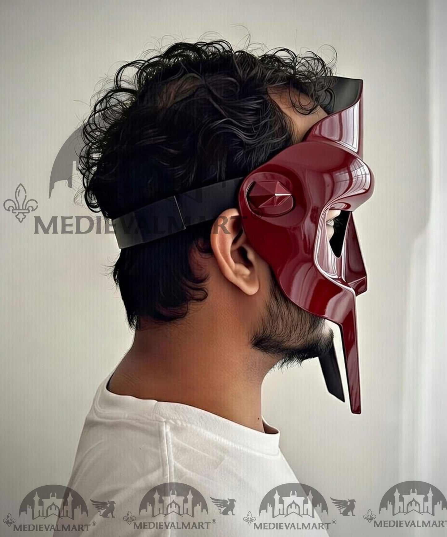 MEDIEVALMART PREMIUM MF DOOM Mask Mad Villain Maroon Red Finish Steel Face Armor