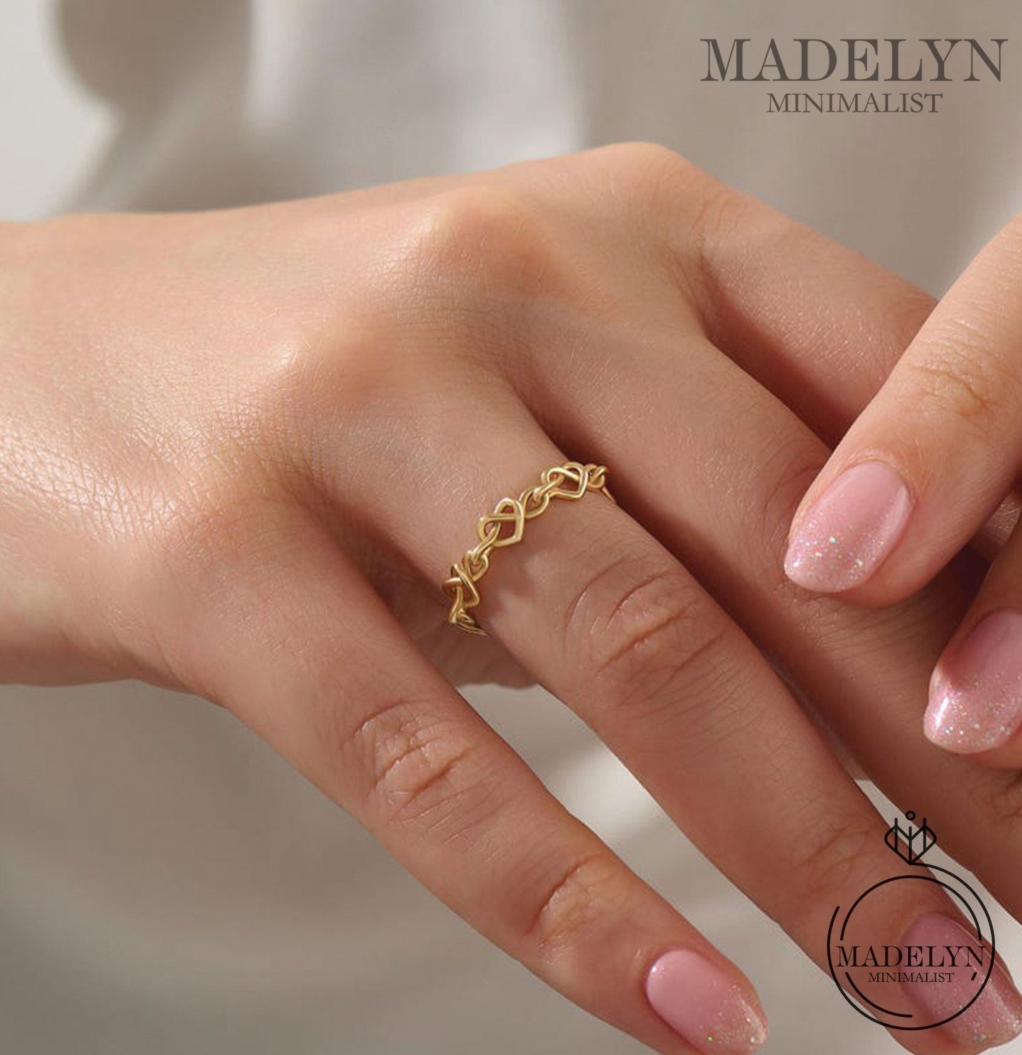 MADELYN MINIMALIST 14k Solid Gold Twisted Wire Pretzel Heart Ring, Minimal Barbed Wire Midi Ring | Gift for Her or Wife