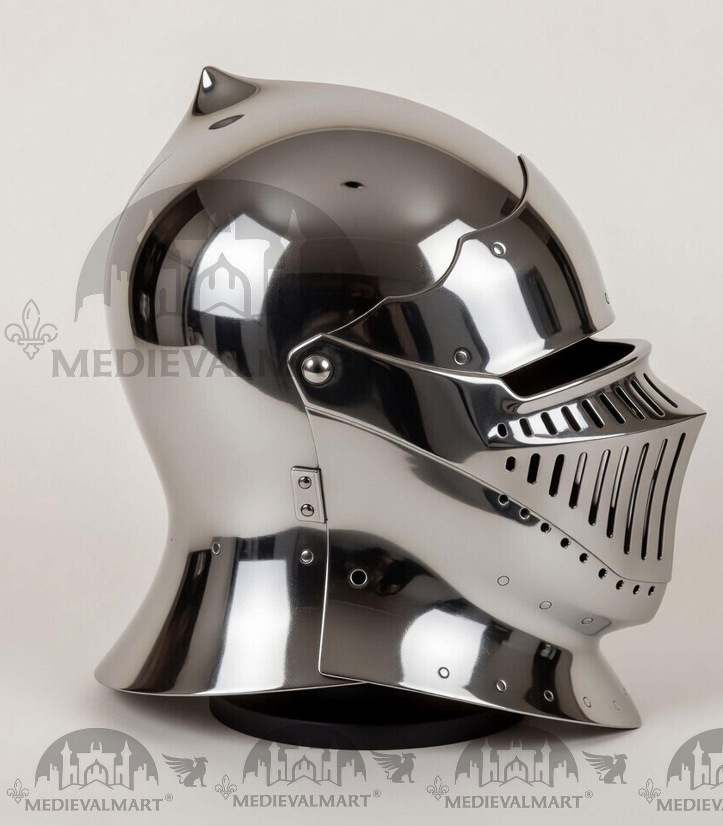 MEDIEVALMART 13th-Century Medieval European Mild Steel knight Closed "Griffon" Helmet