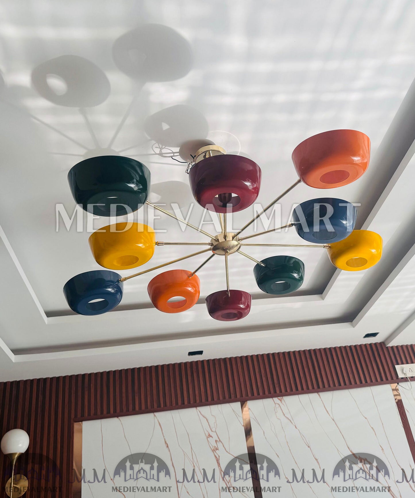 MEDIEVALMART Handcrafted Brass Starburst Chandelier | Mid Century Modern Multi Color Light