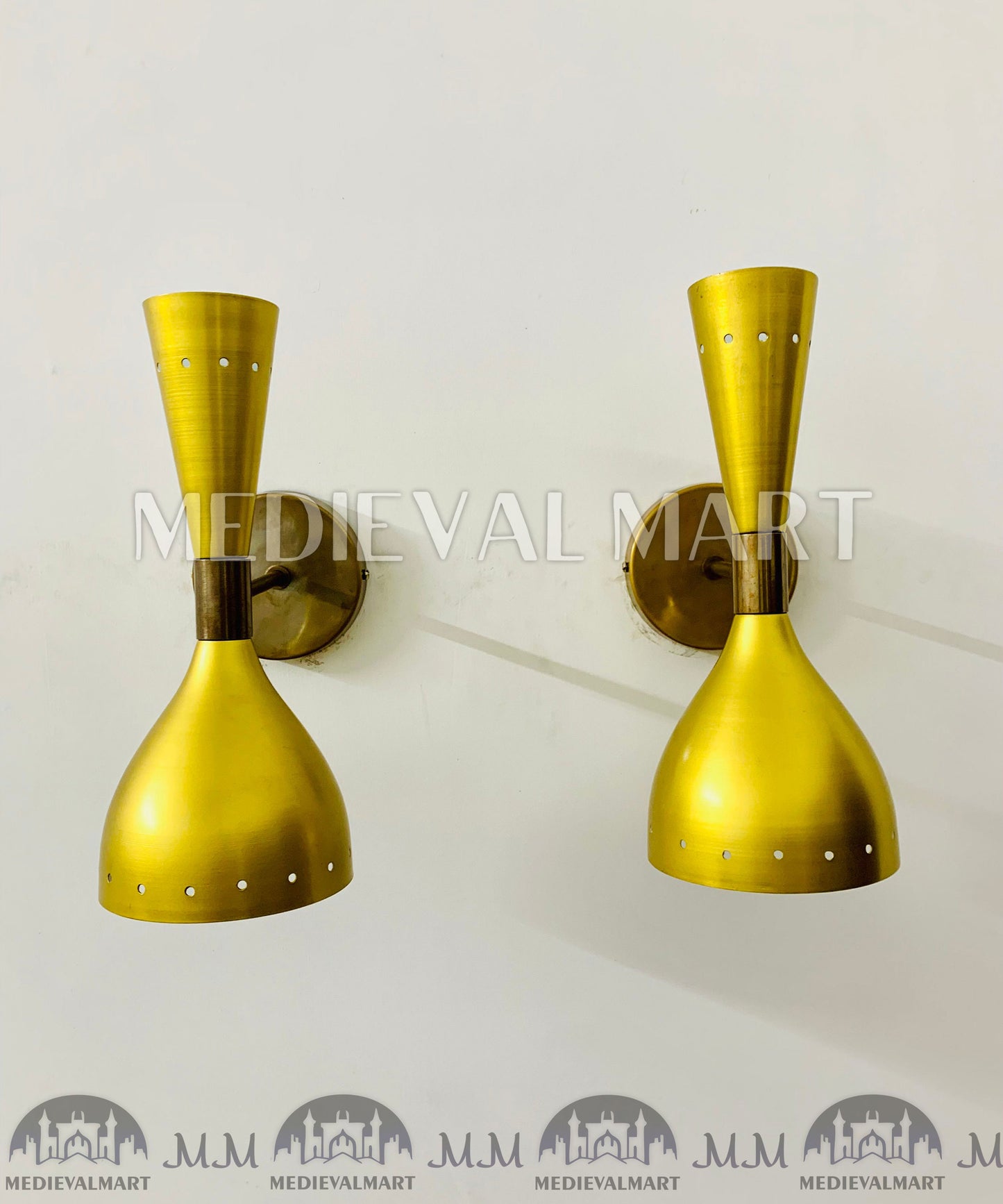 MEDIEVALMART Mid Century Brass Diabolo Wall Sconce Pair: Golden Adjustable Lighting