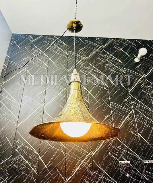 MEDIEVALMART Handcrafted Custom Brass Horn Pendant Light: Modern Glass Hanging Lighting