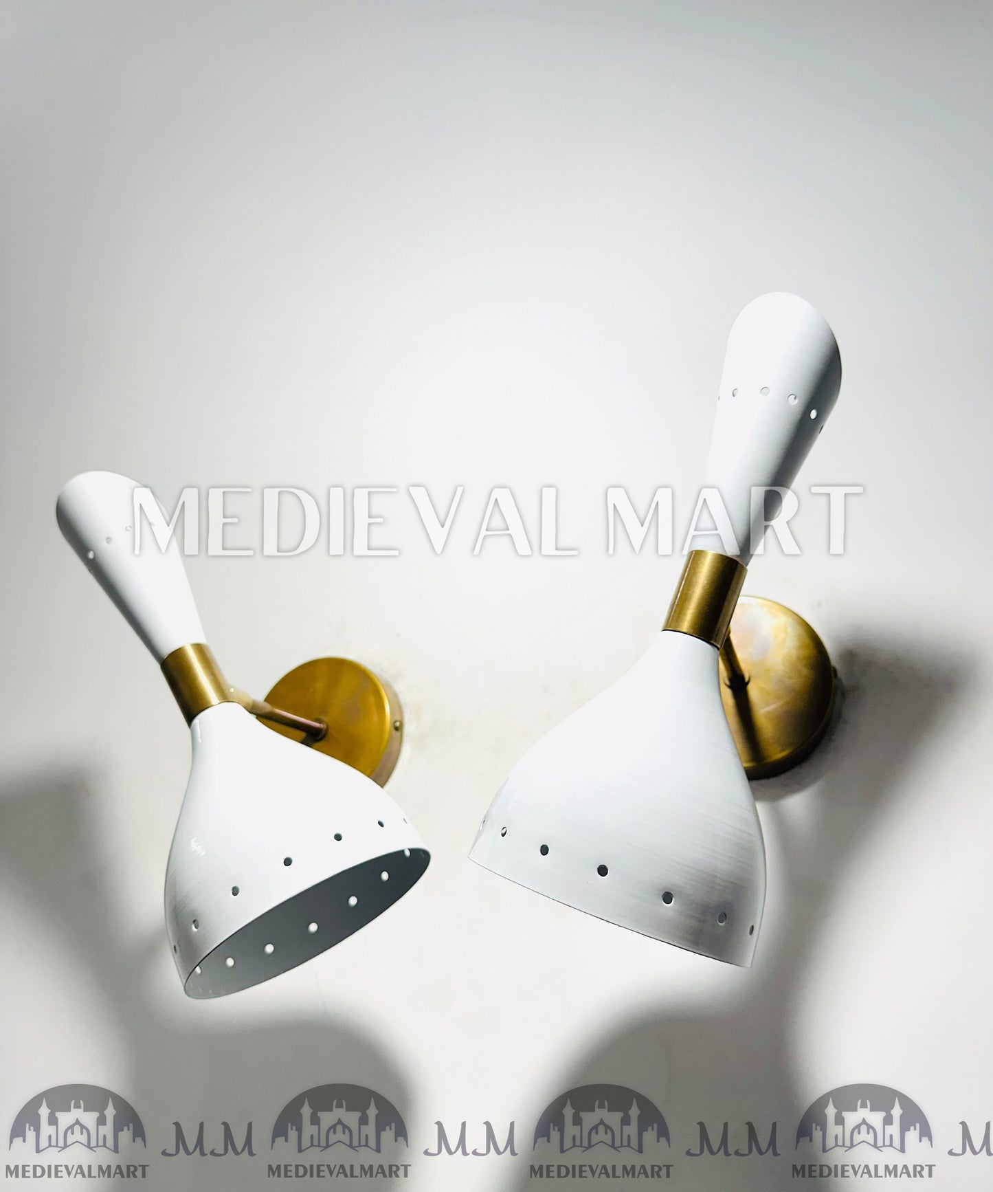 MEDIEVALMART Custom Mid Century Brass Wall Sconce Pair: Italian Stilnovo Style