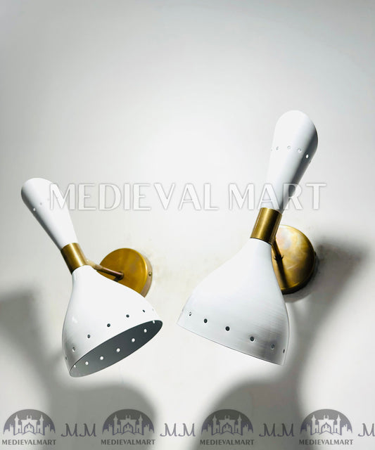 MEDIEVALMART Custom Mid Century Brass Wall Sconce Pair: Italian Stilnovo Style