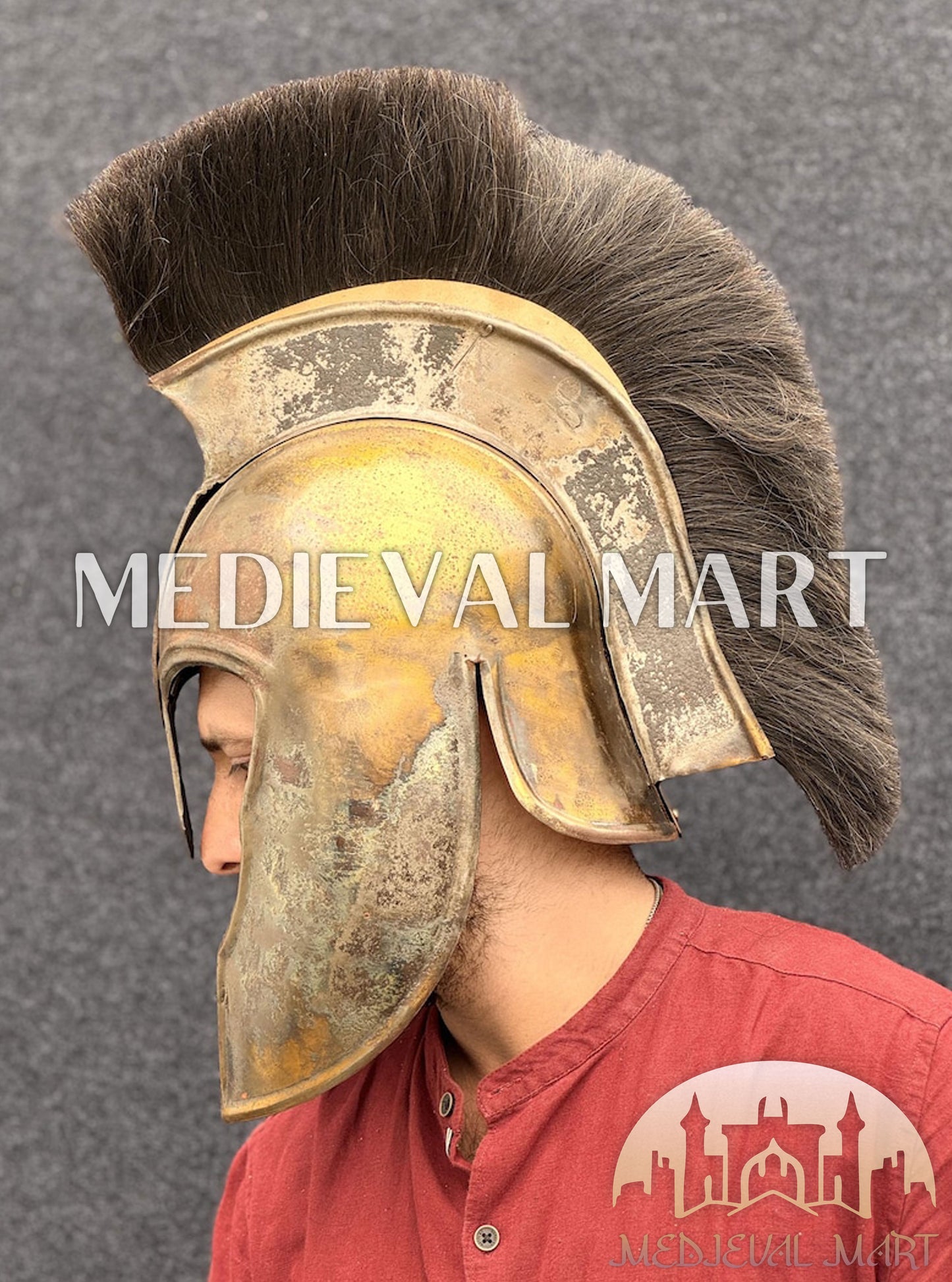 MEDIEVALMART "Achilles" Antique Gold Finish Trojan Warrior Helmet W/H Free Stand | Troy Props