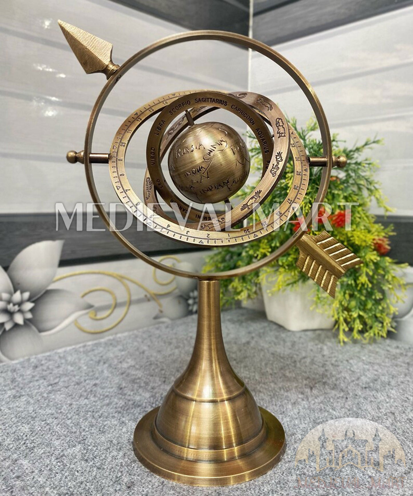 MEDIEVALMART Nautical Maritime Armillary Celestial Desk Solid Brass Globe | Christmas Gifts, Gift for Dad, Gift for Mom
