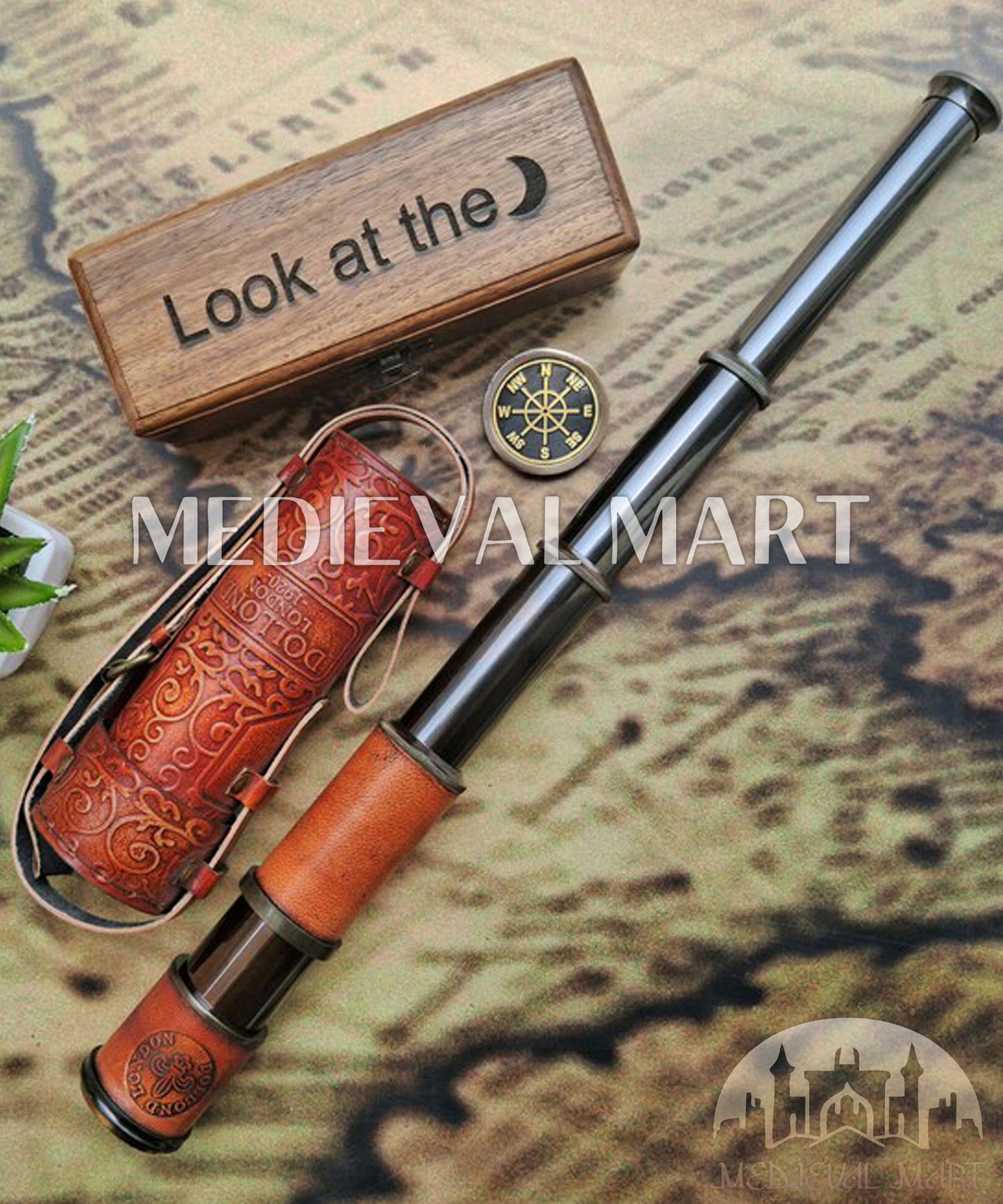 MEDIEVALMART Nautical Personalized Telescope for adults or kids pirate spyglass Gift for Dad