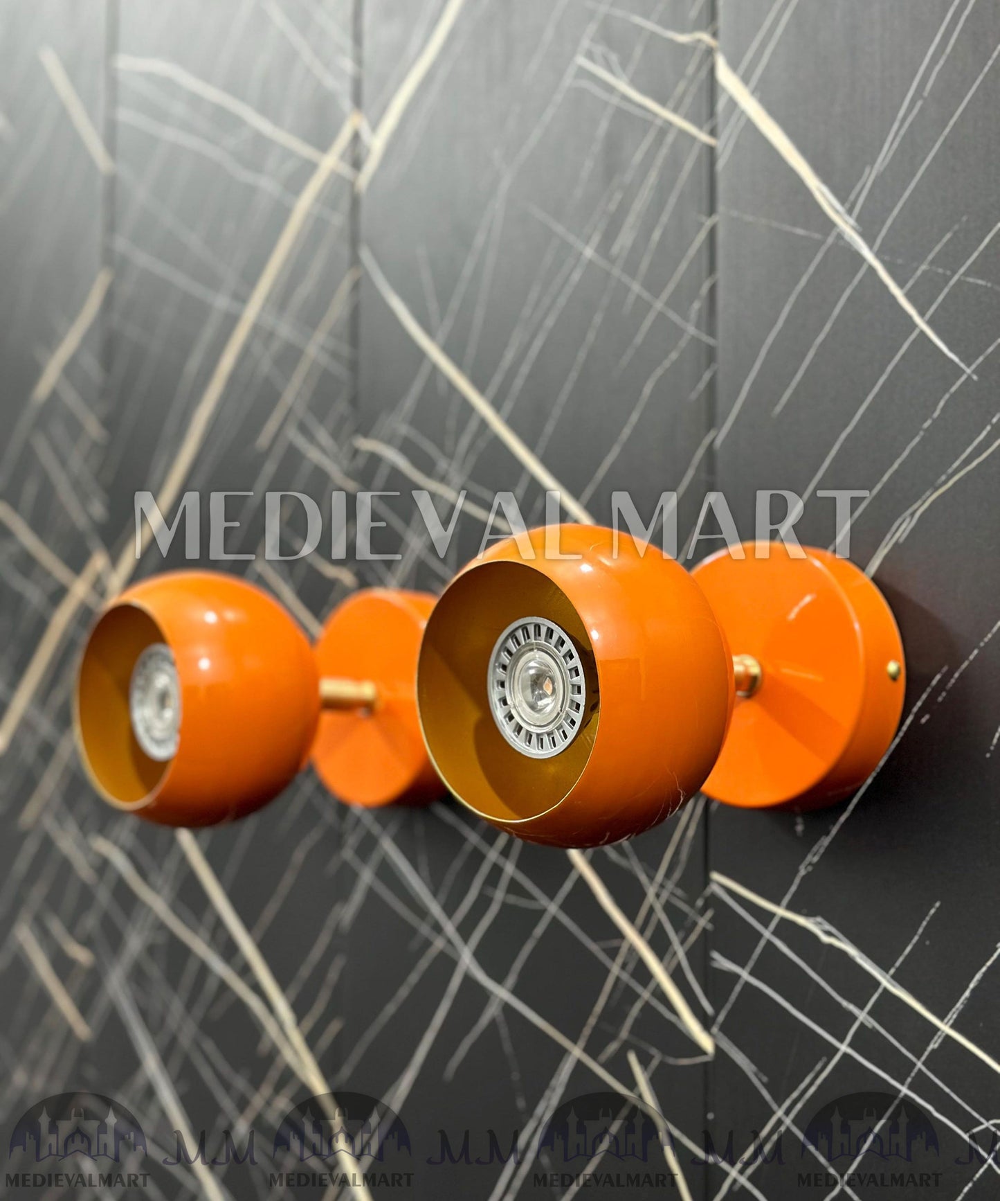 MEDIEVALMART Handcrafted Brass Wall Sconce: Orange Mid-Century Modern Bedside Light