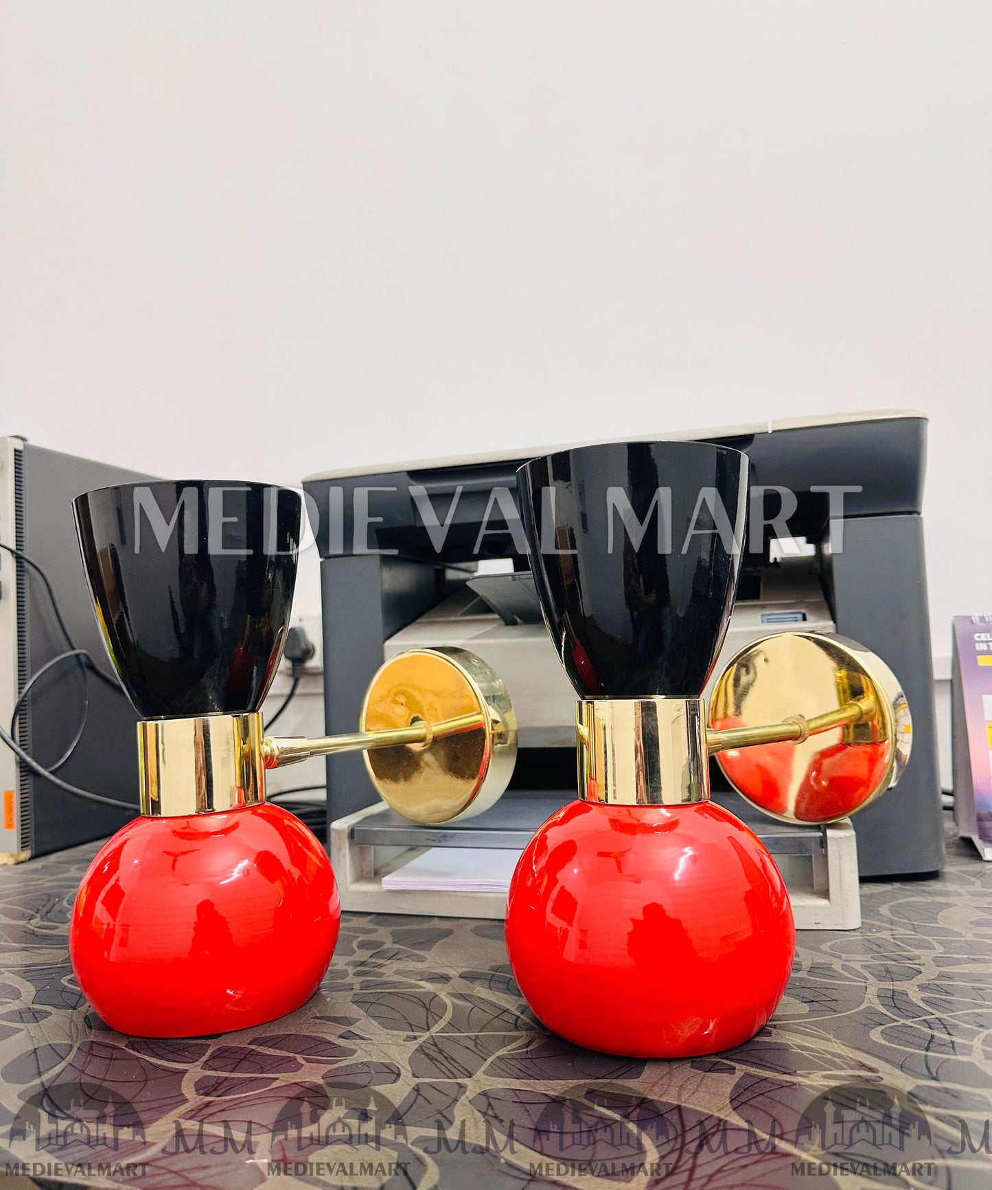 MEDIEVALMART Red Diabolo Wall Sconce Pair: Mid Century Italian Style Bedside Lamp