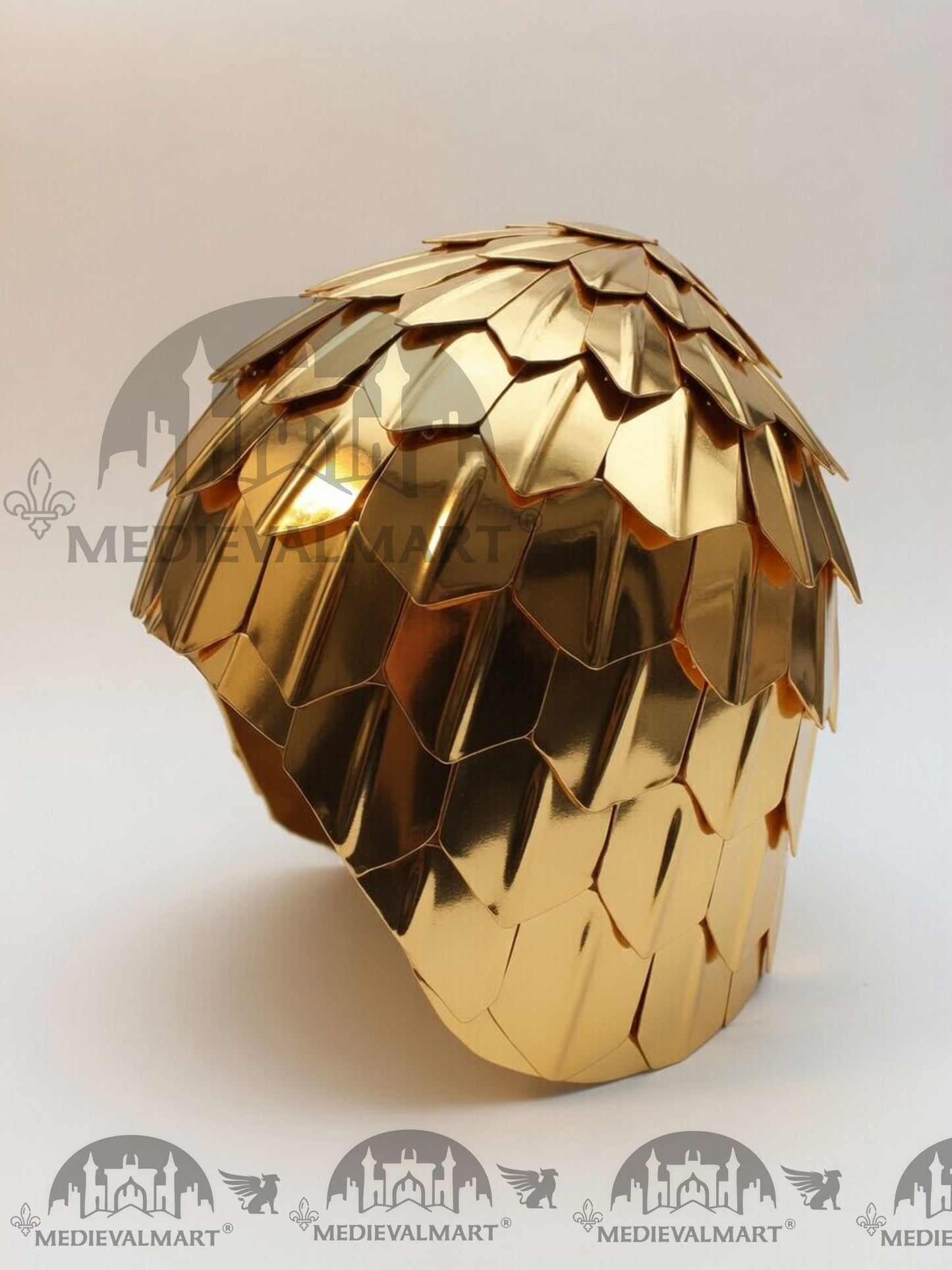 MEDIEVALMART Medieval Historical Scaled Skull Cap Helmet, Shiny Gold Polished Helmet / Best for Reenactment
