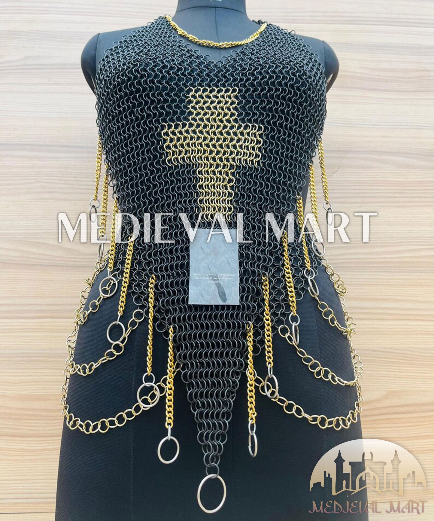 MEDIEVALMART Women’s Black (Dragonfang) Jesus Chainmail Armor W/o Skirt