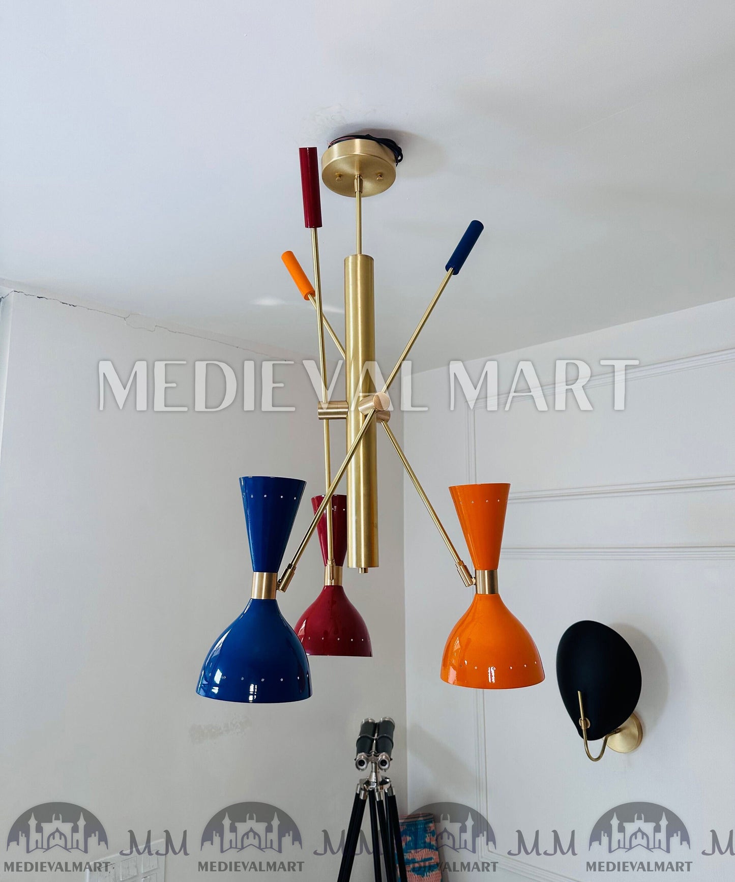 MEDIEVALMART Mid Century Brass Sputnik Italian Chandelier Modern 3 Arm Adjustable Brass Pendant Light Fixture