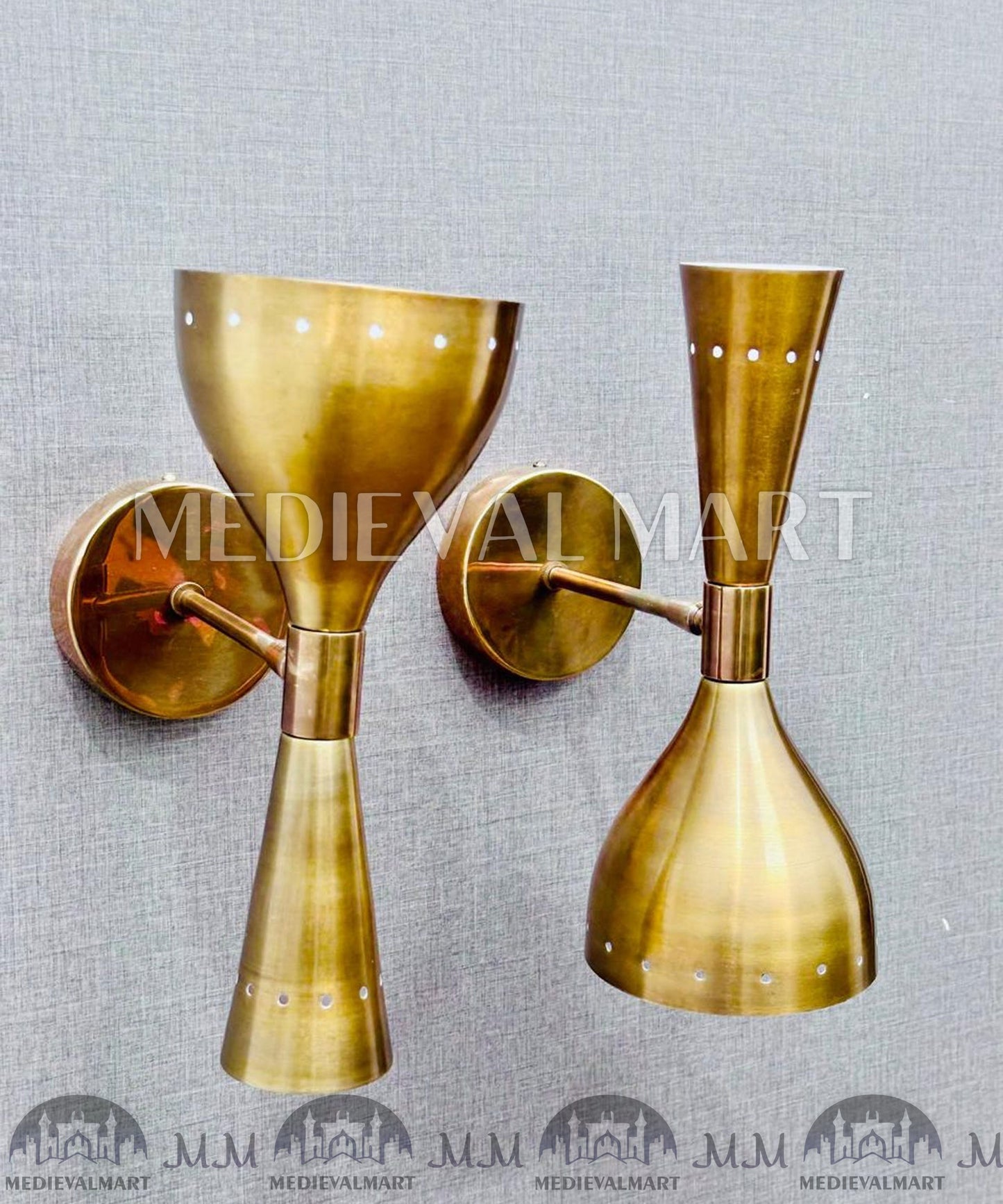 MEDIEVALMART Mid Century Brass Diabolo Wall Sconce Pair: Italian Style Lighting