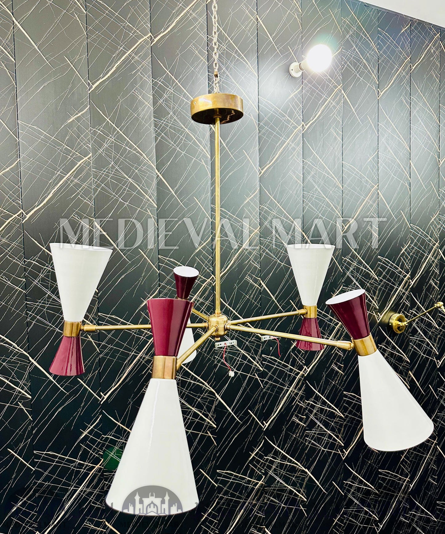 MEDIEVALMART Mid-Century Modern Sputnik Chandelier: Adjustable Brass 6-Arm Pendant Light
