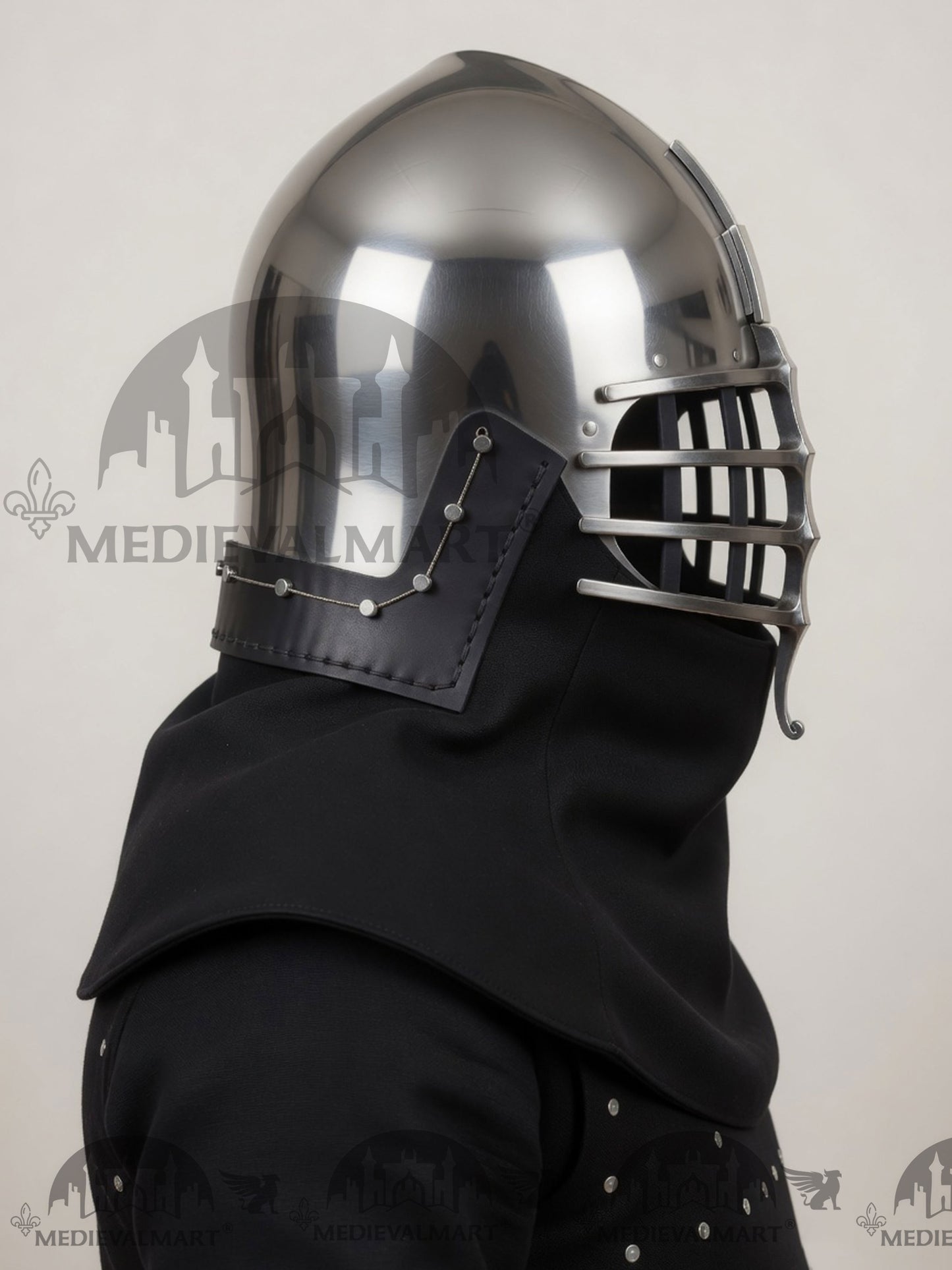 MEDIEVALMART Medieval Wolf Ribs Bacinet Helmet For HMB; SCA, Buhurt